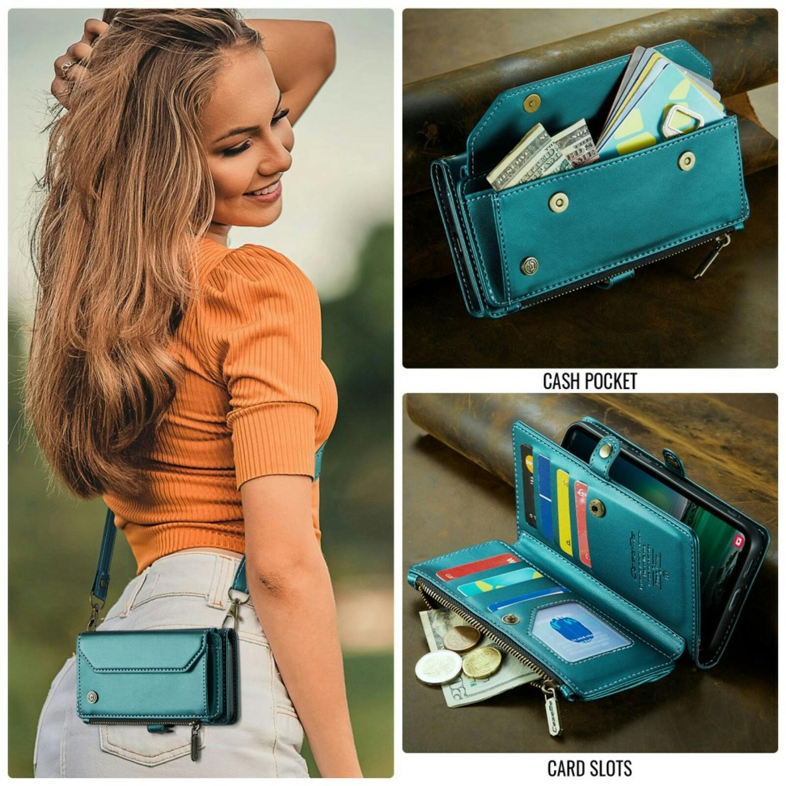 Caseme Samsung S24 FE Clutch Wallet met Koord Groen