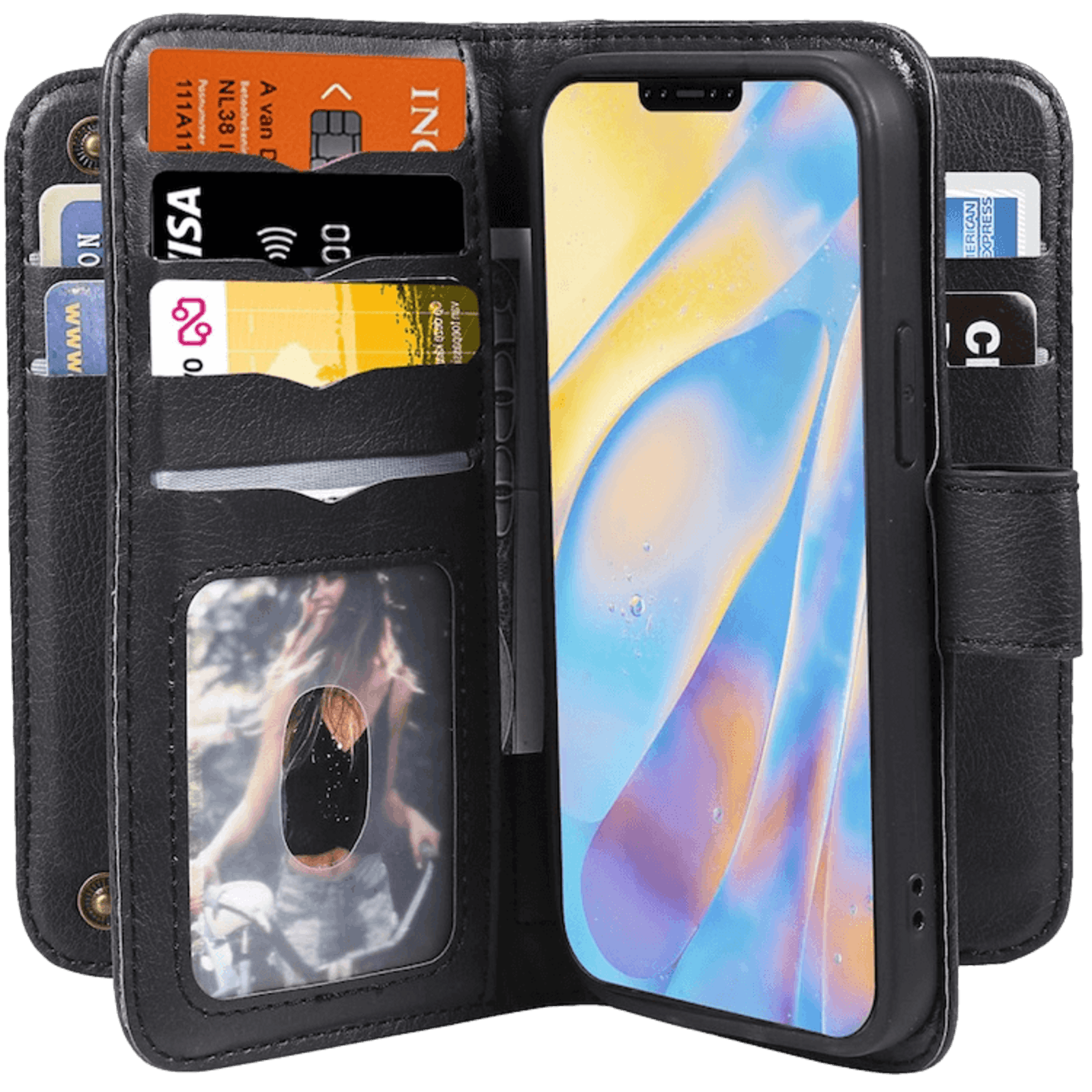 TwoTone iPhone 12 (Pro) Luxury Wallet Zwart