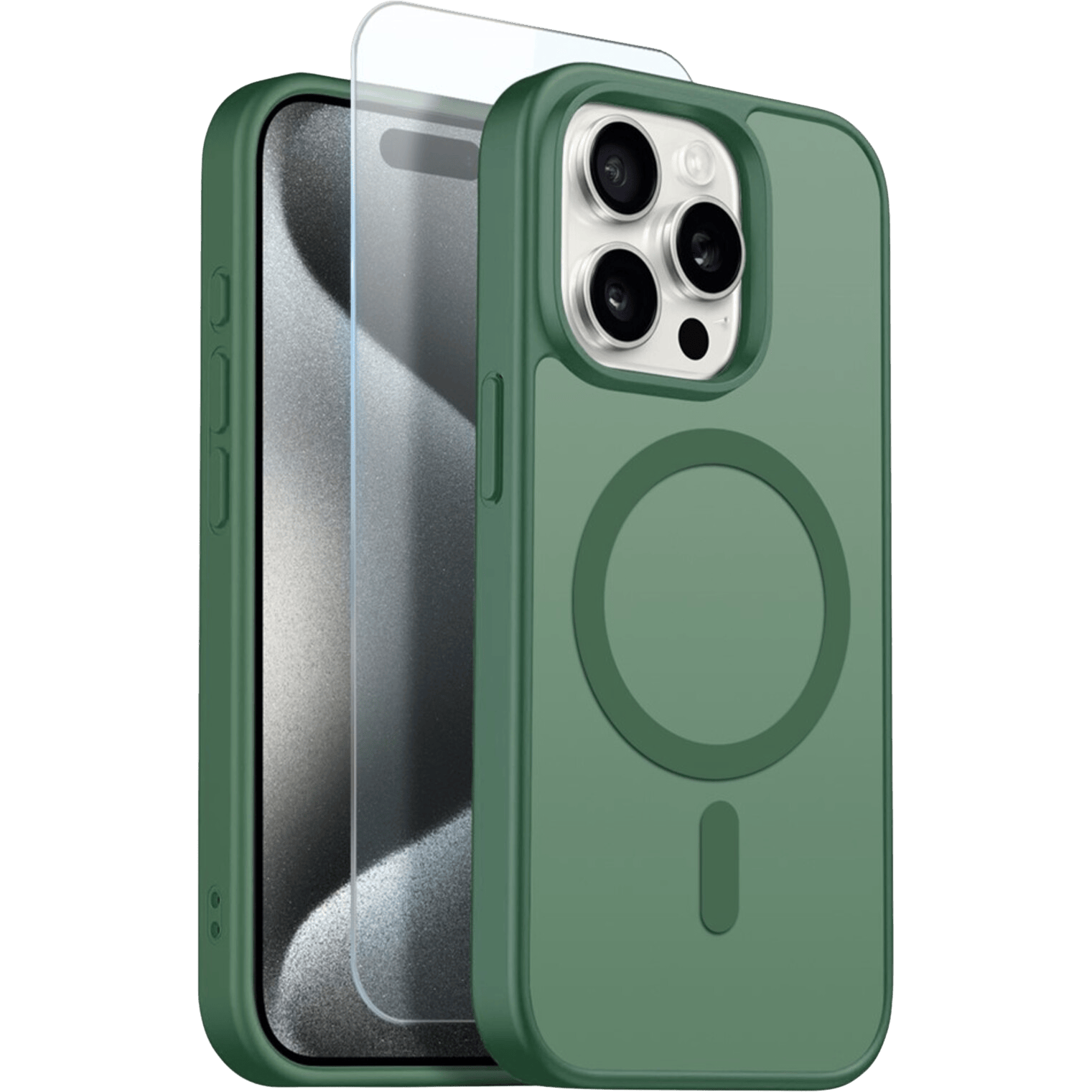 Northjo 2-in-1 iPhone 15 Pro Hoesje – Shockproof, MagSafe + Screenprotector Groen