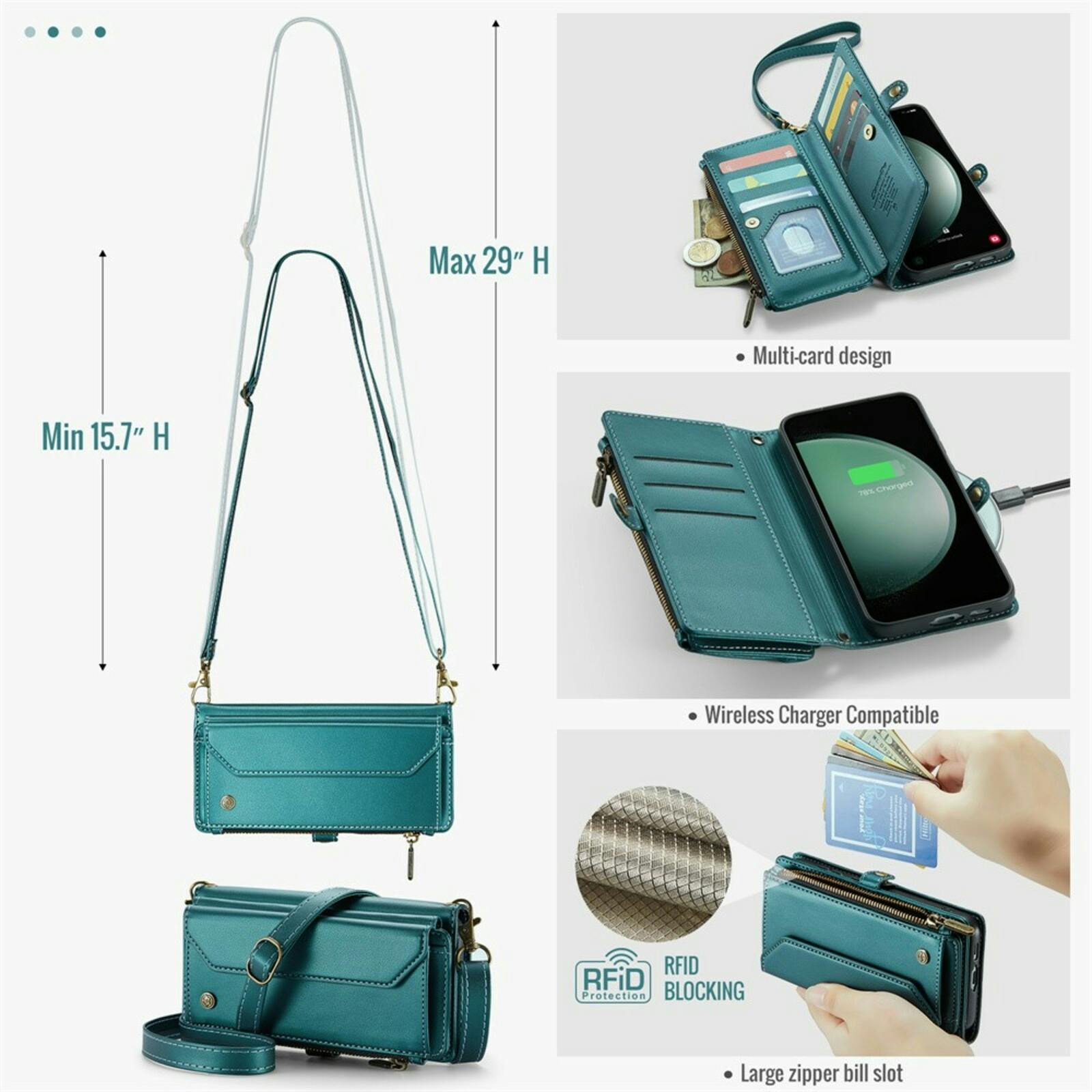 Caseme Samsung S23 FE Clutch Wallet met Koord Groen