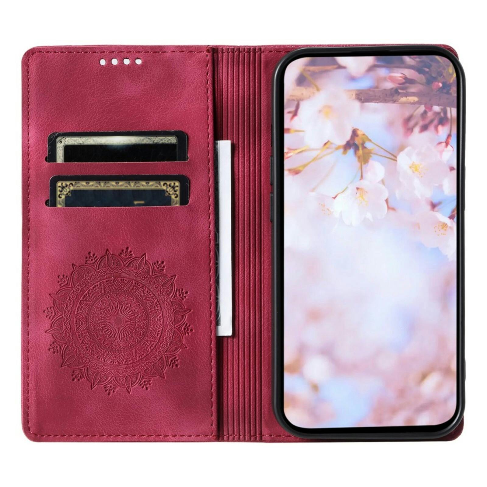 Comfycase Samsung Galaxy S24 FE Zacht Mandala Book Hoesje Rood