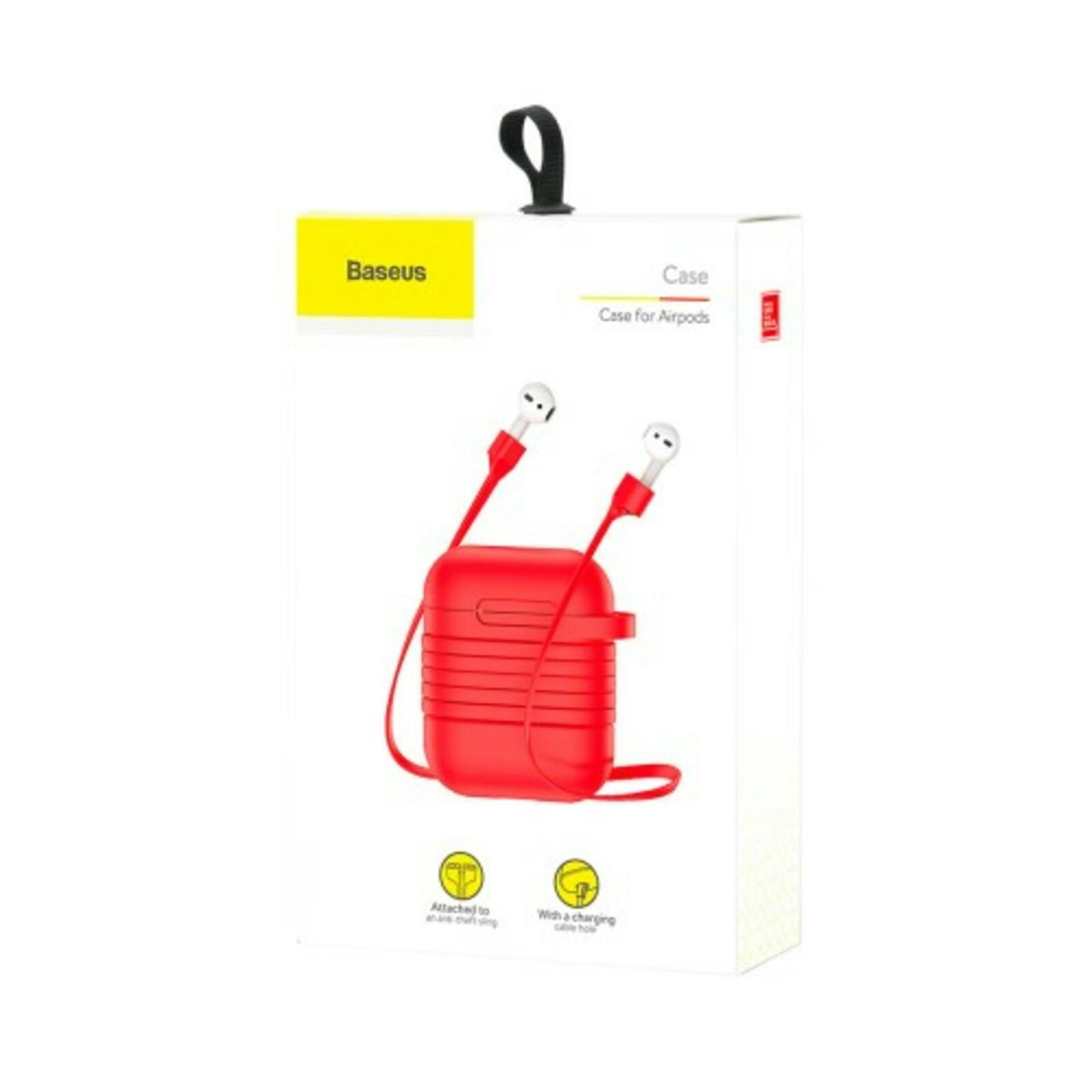 Baseus Luxe AirPods 1/2 Case met Anti-Lost Strap Rood