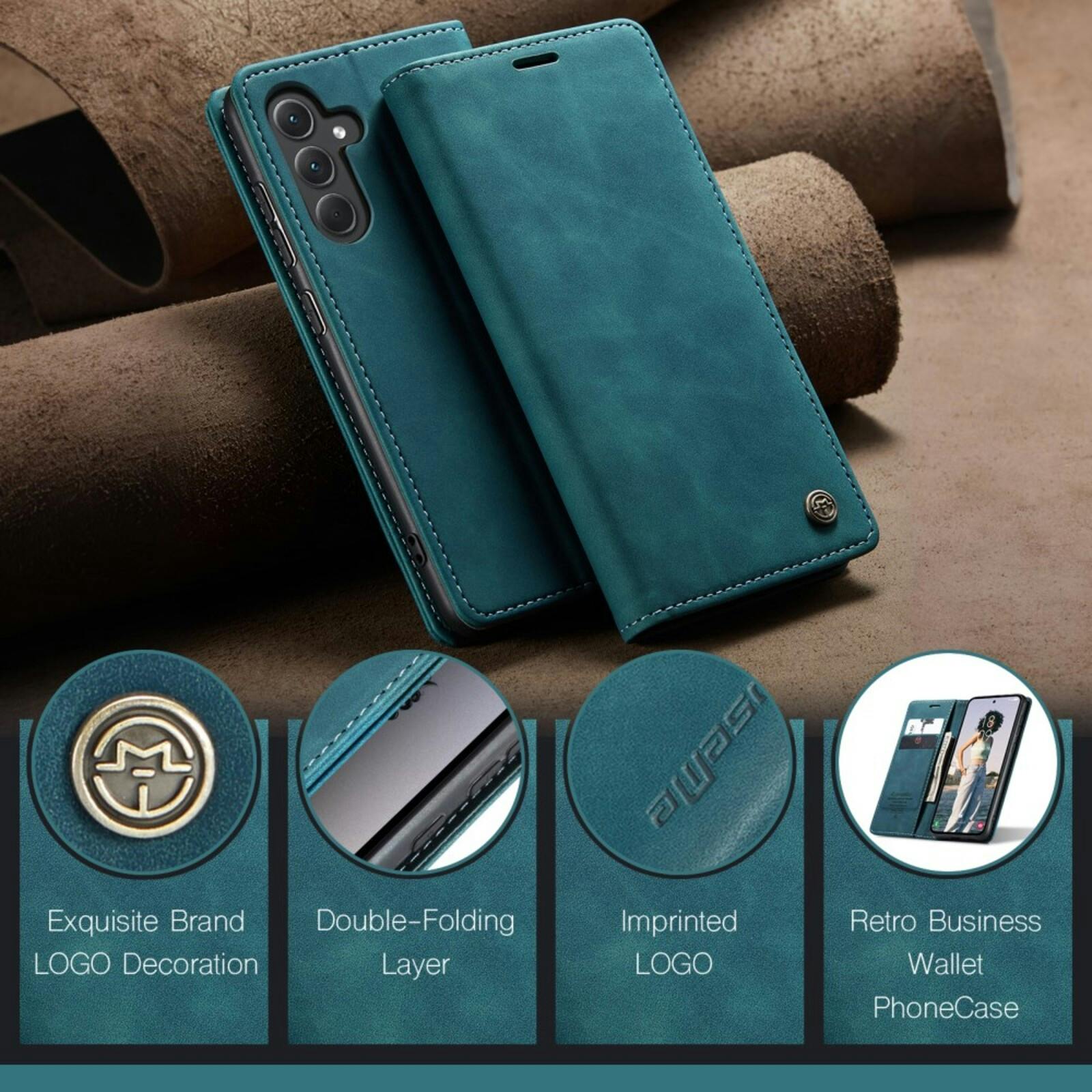 Caseme Samsung Galaxy A56 Business Bookcase Hoesje Blauw