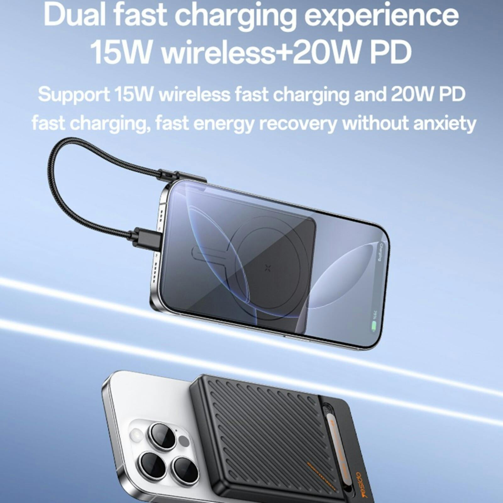 Yesido 10.000mAh MagSafe Powerbank with Cable+Kickstand Zwart 10.000 mAh