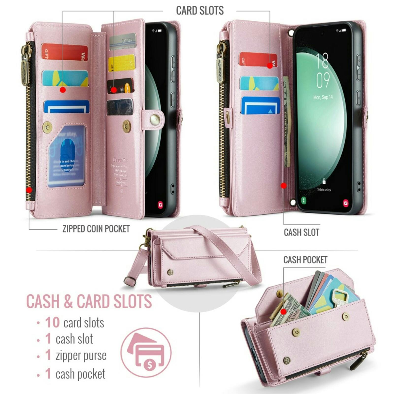 Caseme Samsung S23 FE Clutch Wallet met Koord Roze