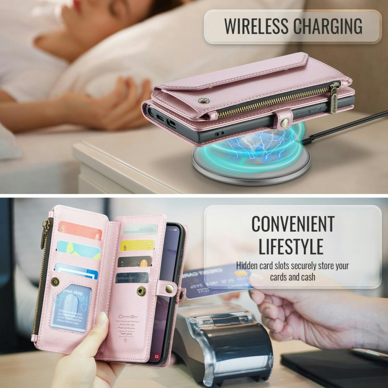 Caseme Samsung S24 FE Clutch Wallet met Koord Roze