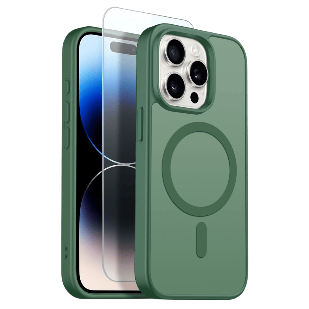 Northjo 2-in-1 iPhone 14 Pro Hoesje – Shockproof, MagSafe + Screenprotector Groen