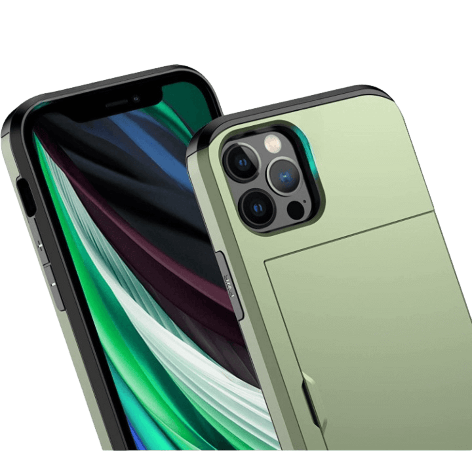 Slide Case iPhone 12 (Pro) Hoesje met Pashouder Groen