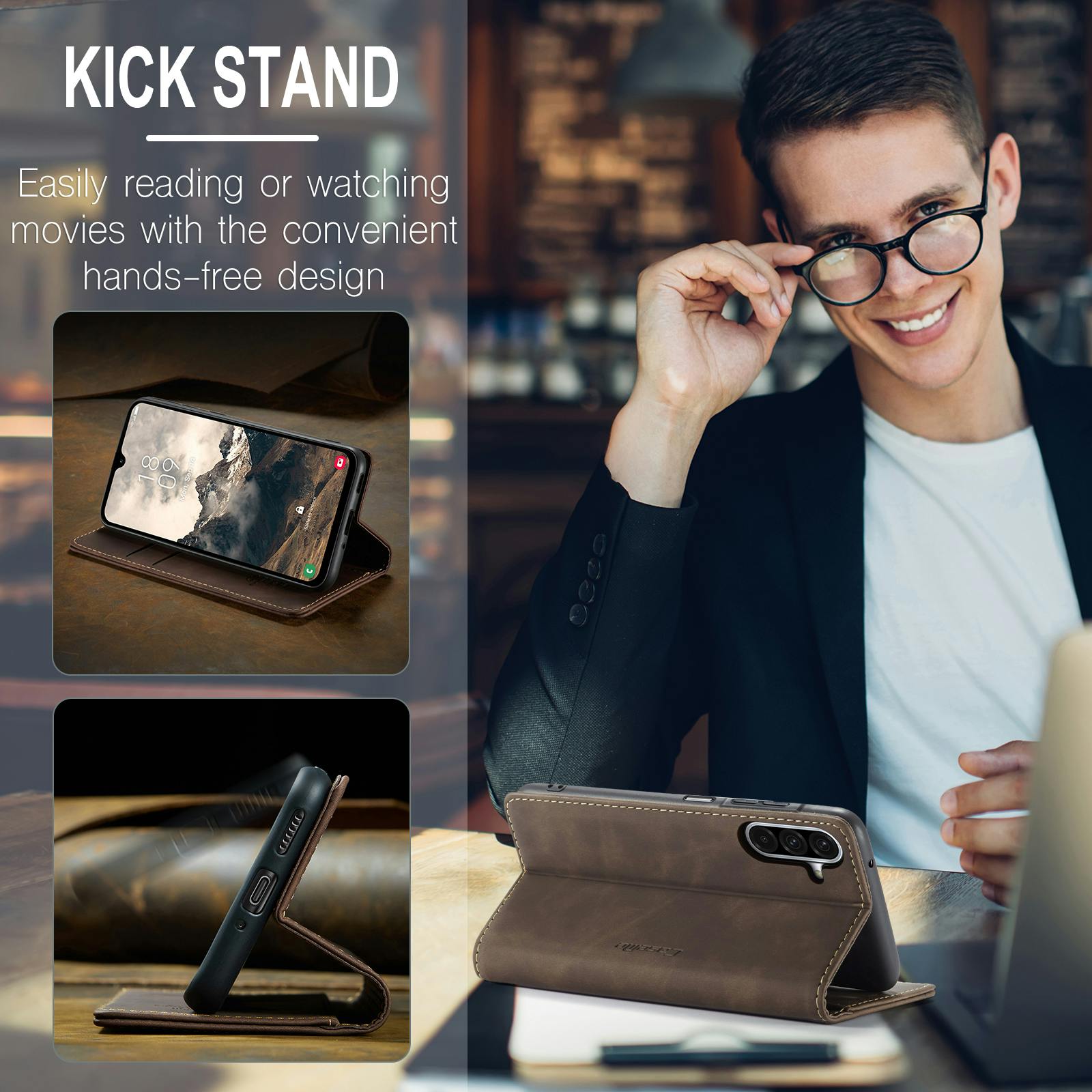 Caseme Samsung Galaxy A57 Business Bookcase Hoesje Bruin