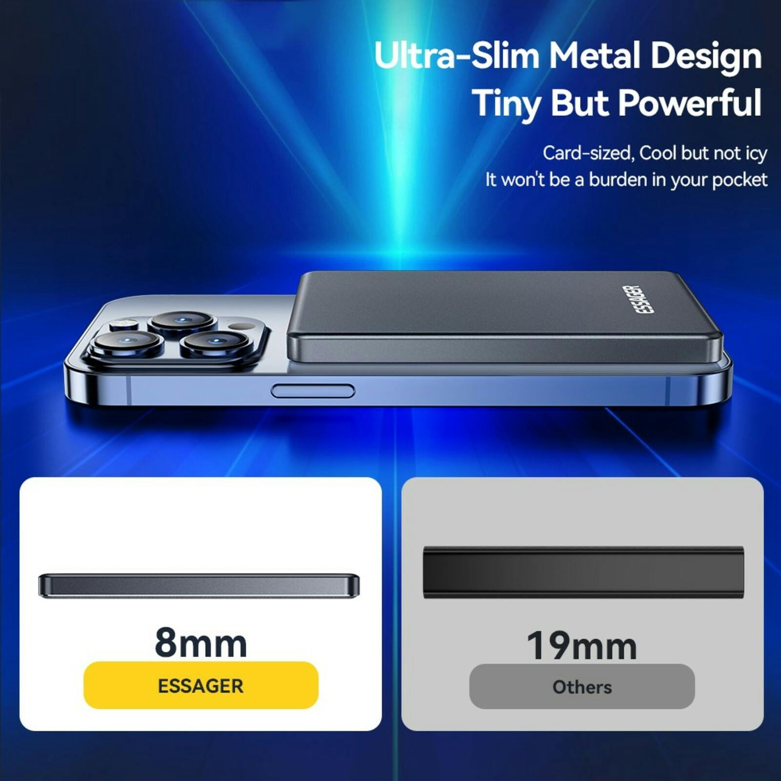 Essager 5000mAh 8mm Ultra Slim MagSafe Wireless Powerbank Zwart 5.000 mAh