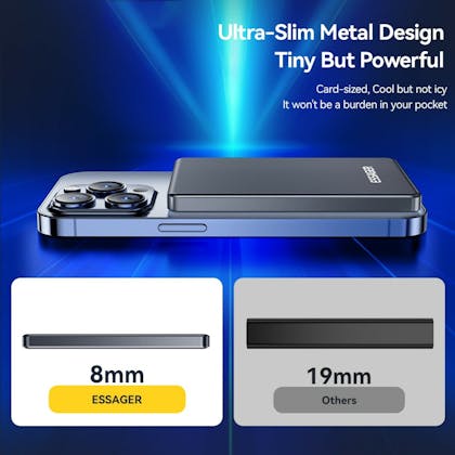 Essager 5000mAh 8mm Ultra Slim MagSafe Wireless Powerbank Zwart 5.000 mAh