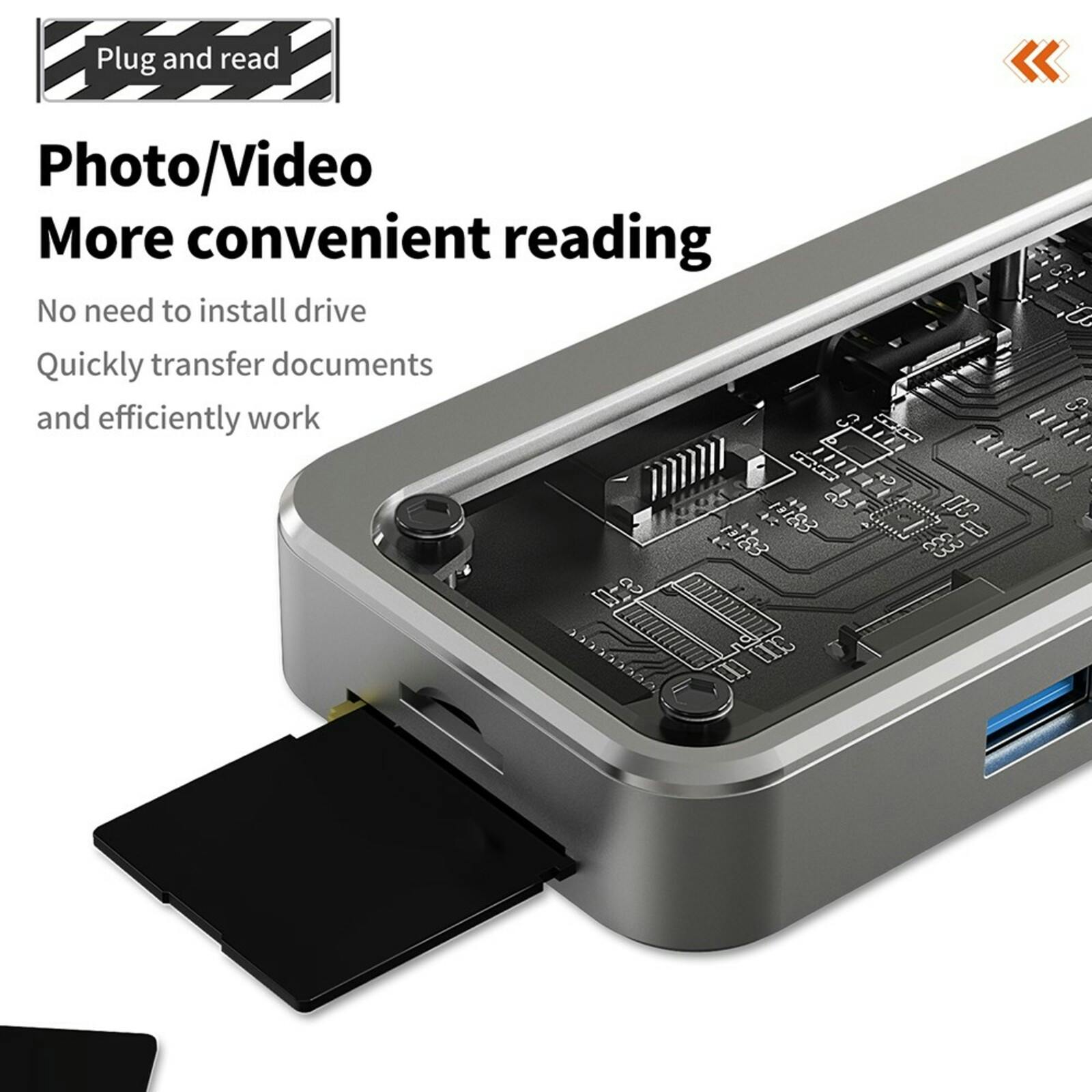 Mocaa SW8V 8-in-1 Type-C USB-Hub Zwart 15cm