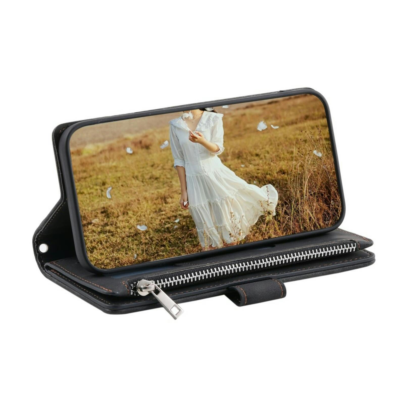 Comfycase Samsung Galaxy S23 Zipper Wallet Hoesje met Polskoord Zwart