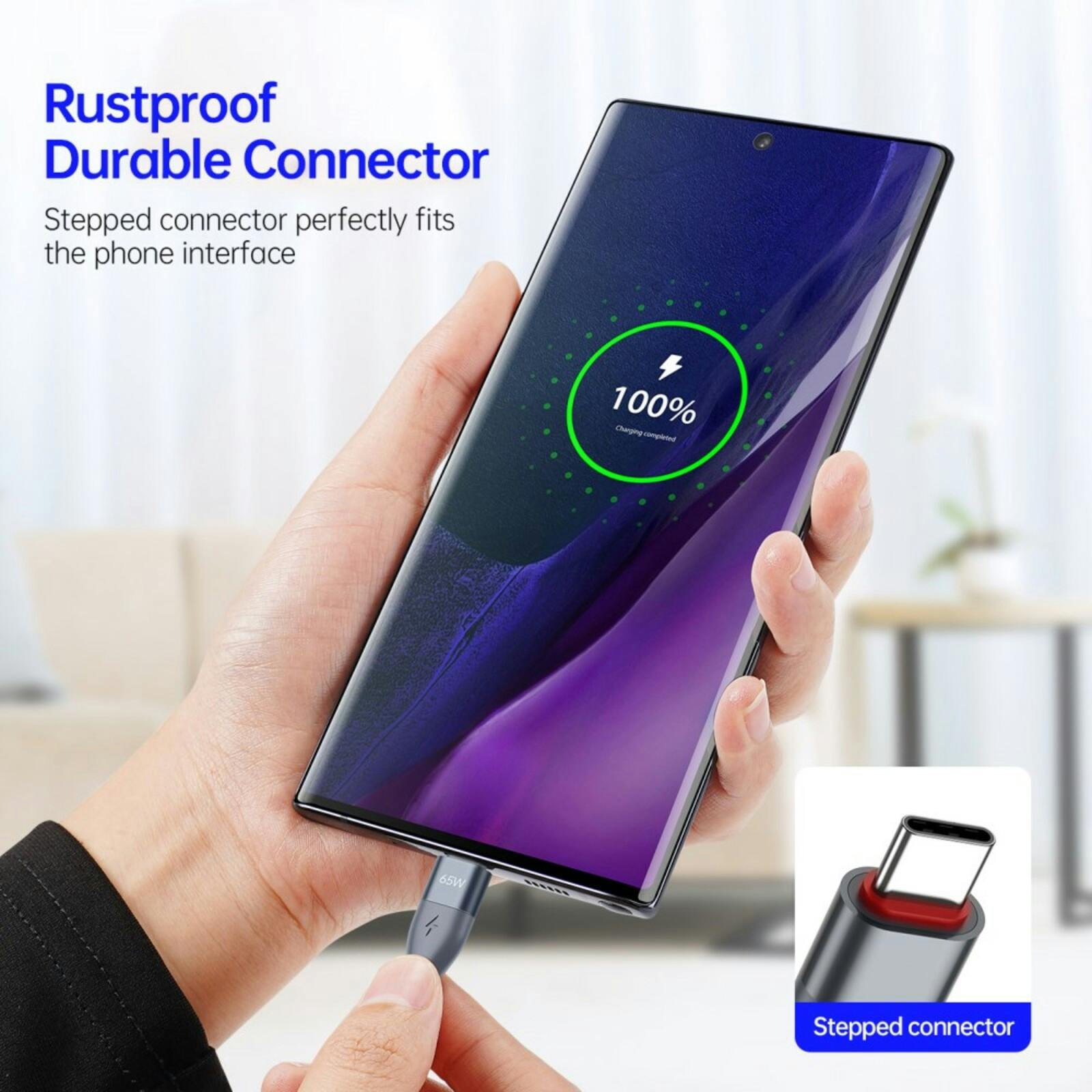 Duzzona 65W Power Delivery Datakabel USB-C naar USB-C Grijs 3m