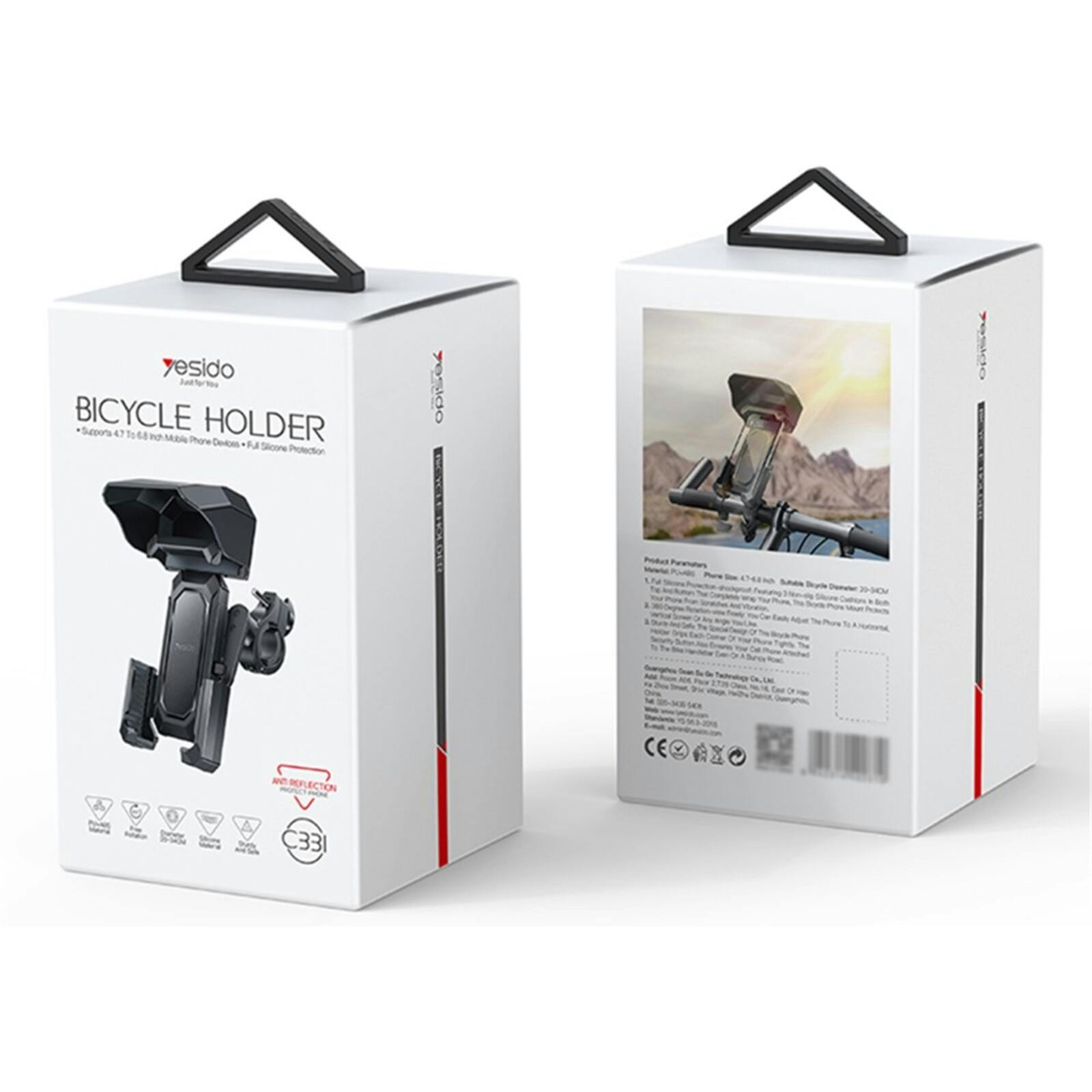 Yesido Stevige Fietshouder met Zonneklep Zwart