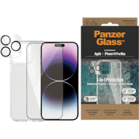 PanzerGlass iPhone 14 Pro Max Bundel Hardcover + Screenprotector + Glazen Camera Screenprotector - Voorkant