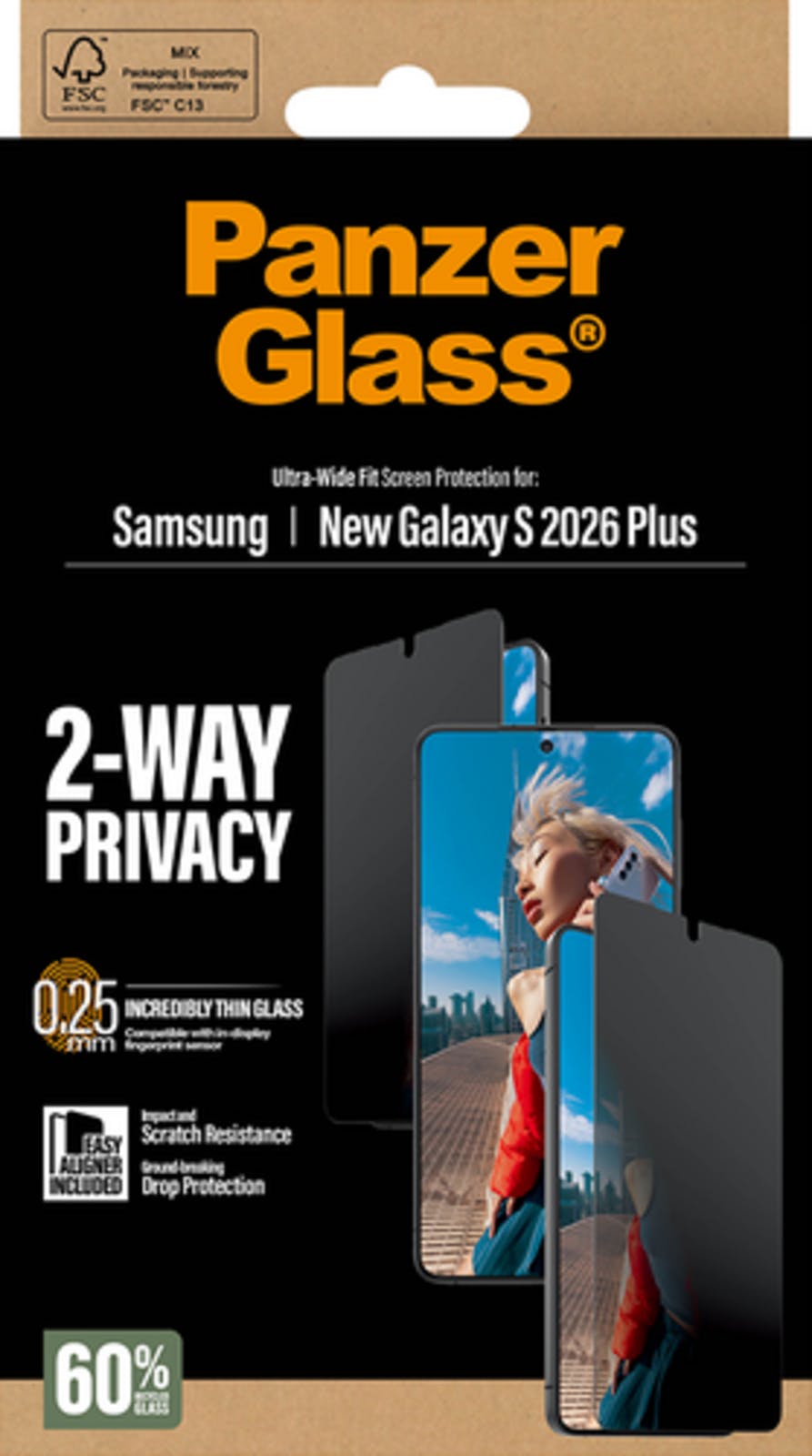 PanzerGlass Samsung Galaxy S26 Plus Wide Fit Screenprotector Privacy