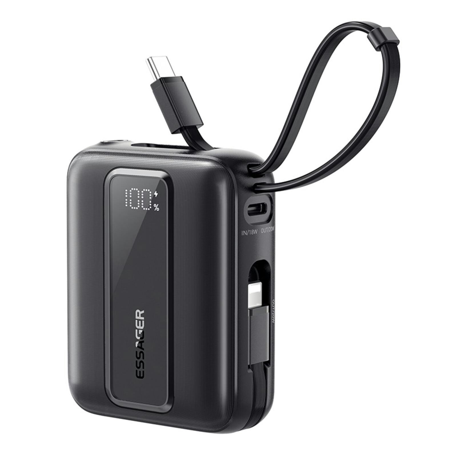 Essager Quick Charge Compact Powerbank met Kabels Zwart 10.000 mAh