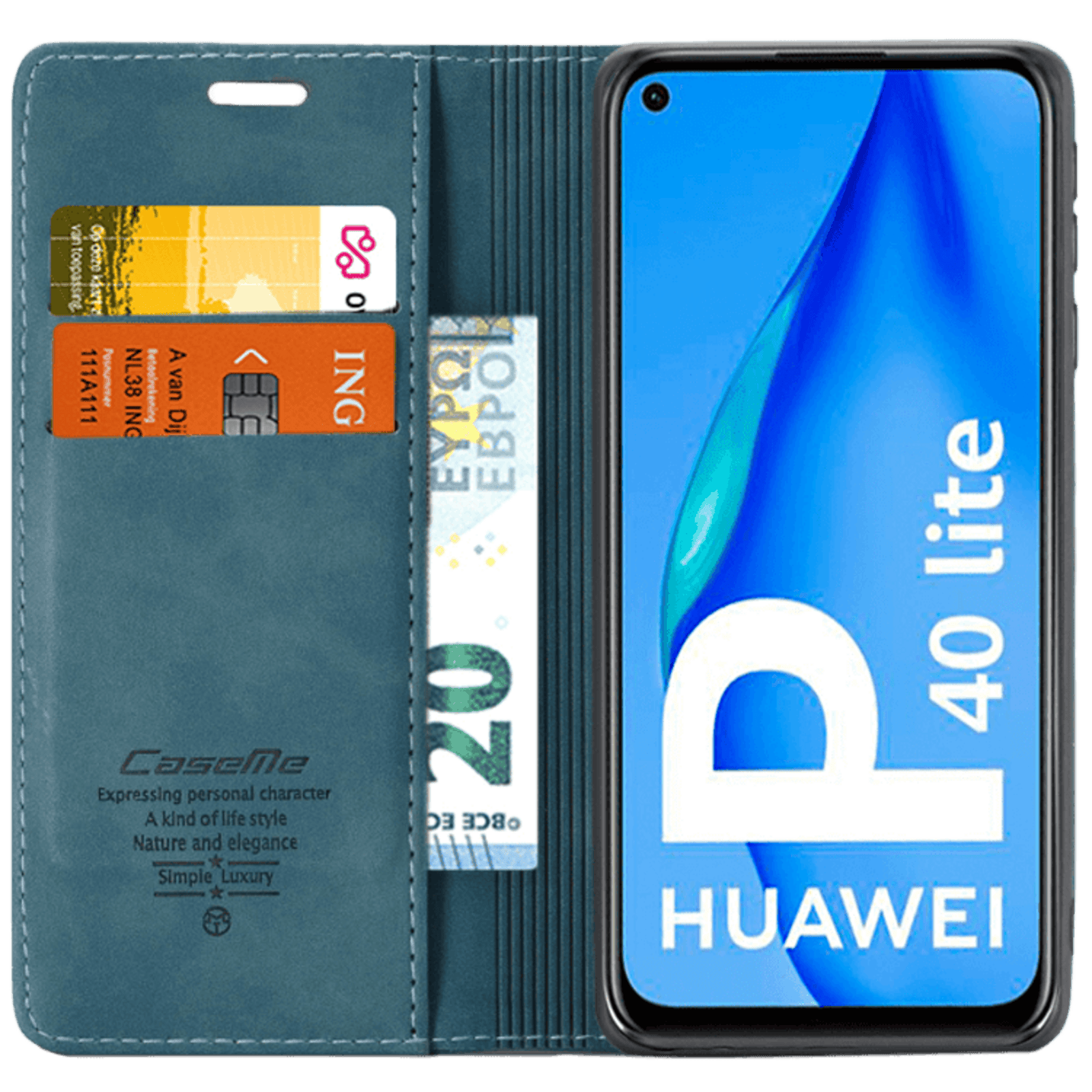 Caseme Huawei P40 Lite business wallet bookcase hoesje Blauw