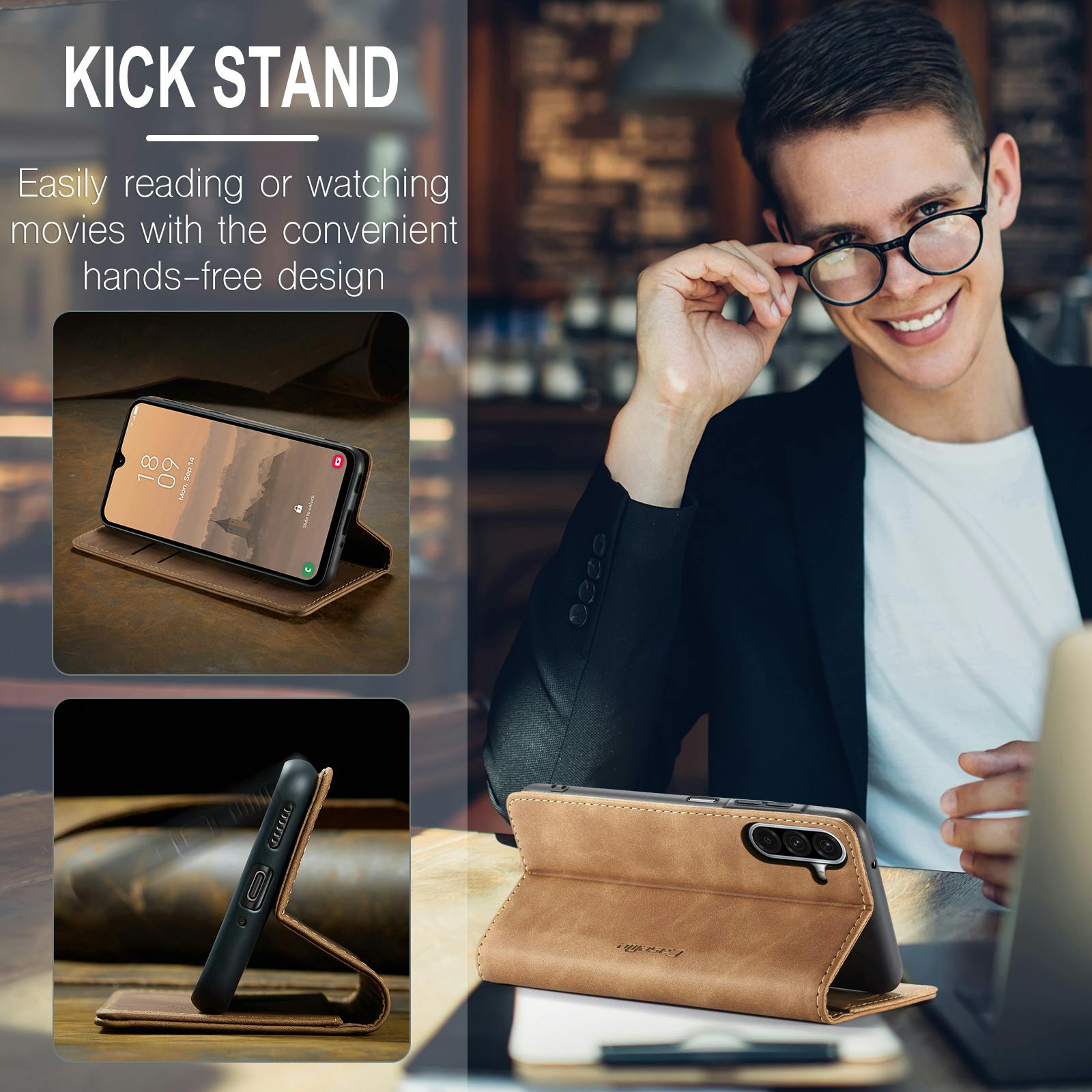 Caseme Samsung Galaxy A57 Business Bookcase Hoesje Grijs