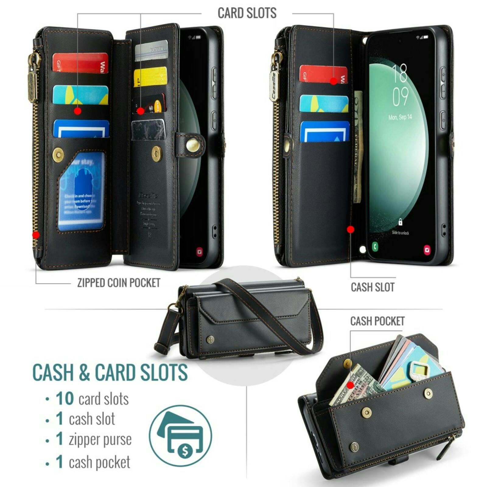 Caseme Samsung S23 FE Clutch Wallet met Koord Zwart