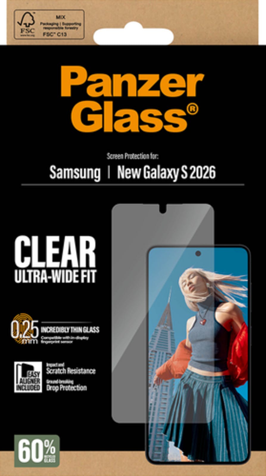 PanzerGlass Samsung Galaxy S26 Wide Fit Screenprotector Transparant