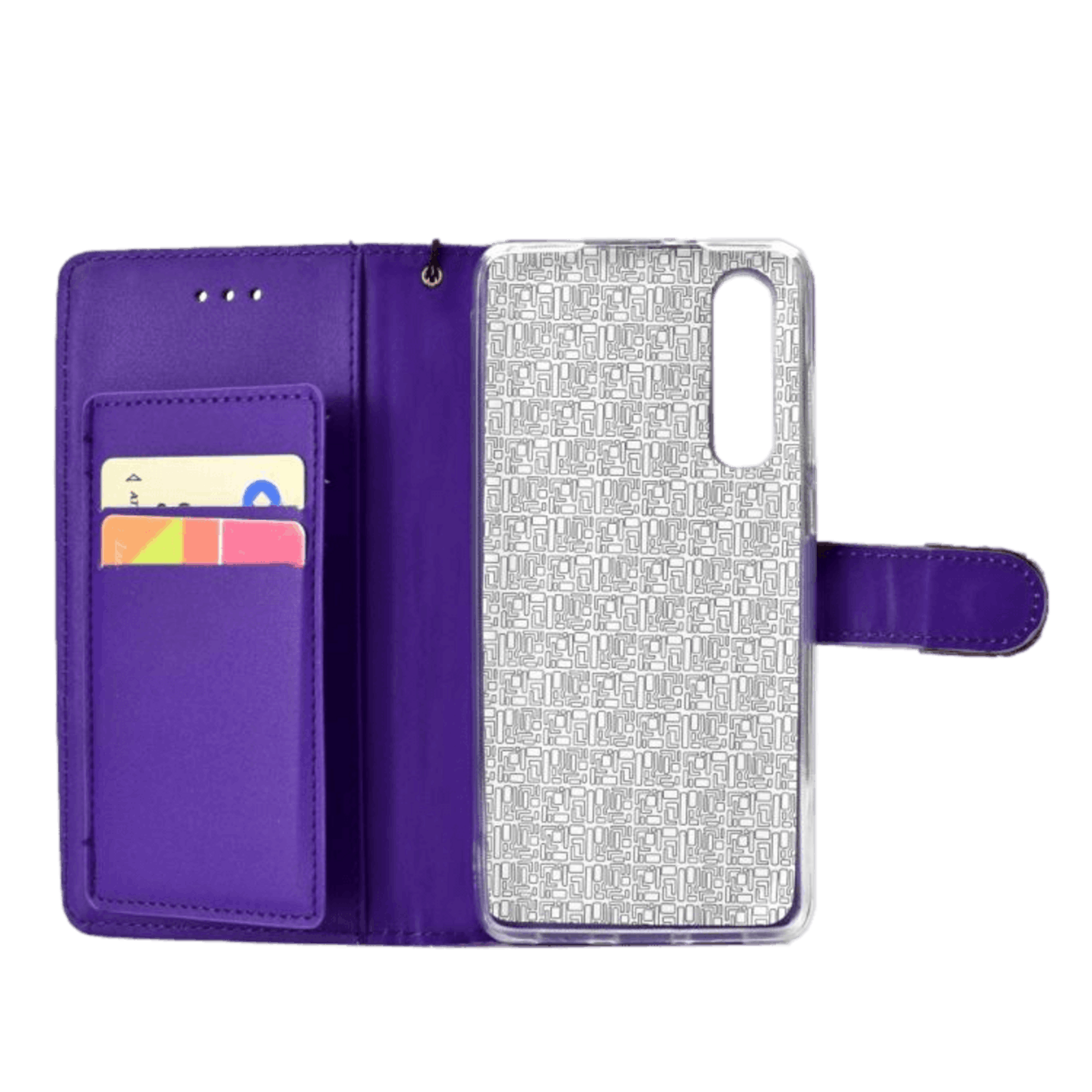 TwoTone Huawei P30 glitter hoesje met pasruimte en spiegel Paars