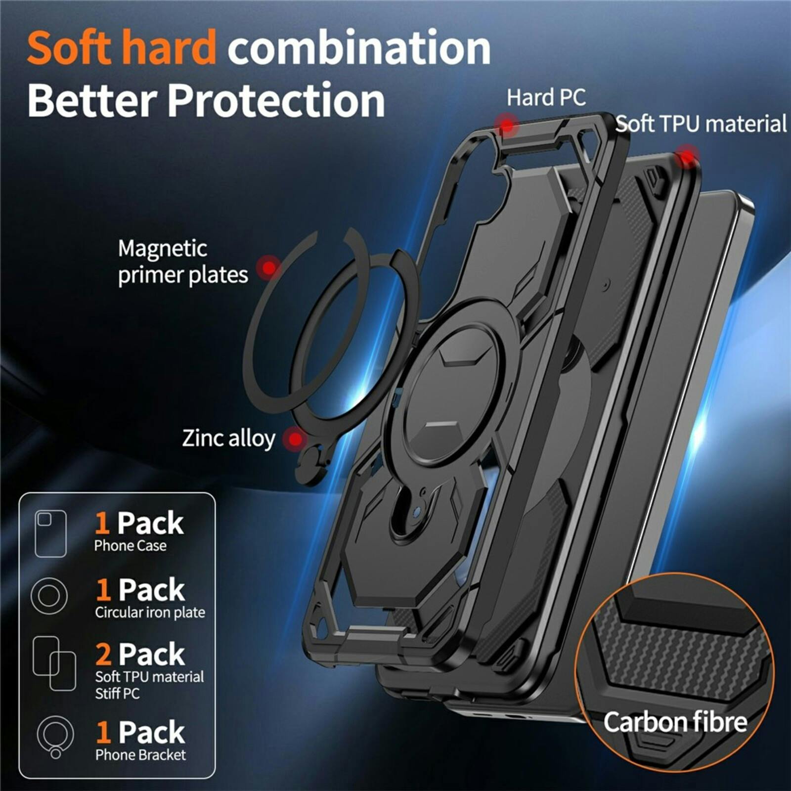 CaseBody Samsung Galaxy S26 Magnetic Kickstand Ring Hoesje Zwart