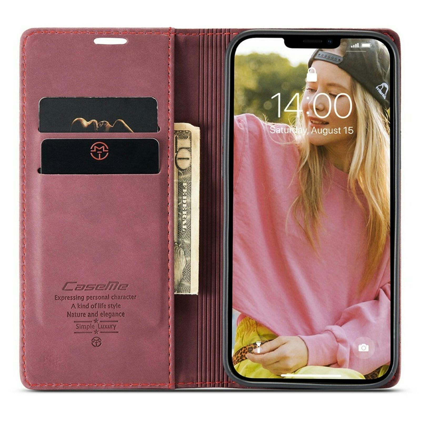 Caseme iPhone 13 Business Wallet Bookcase Hoesje Rood