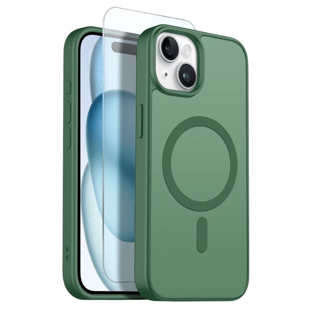 Northjo 2-in-1 iPhone 15 Hoesje – Shockproof, MagSafe + Screenprotector Groen