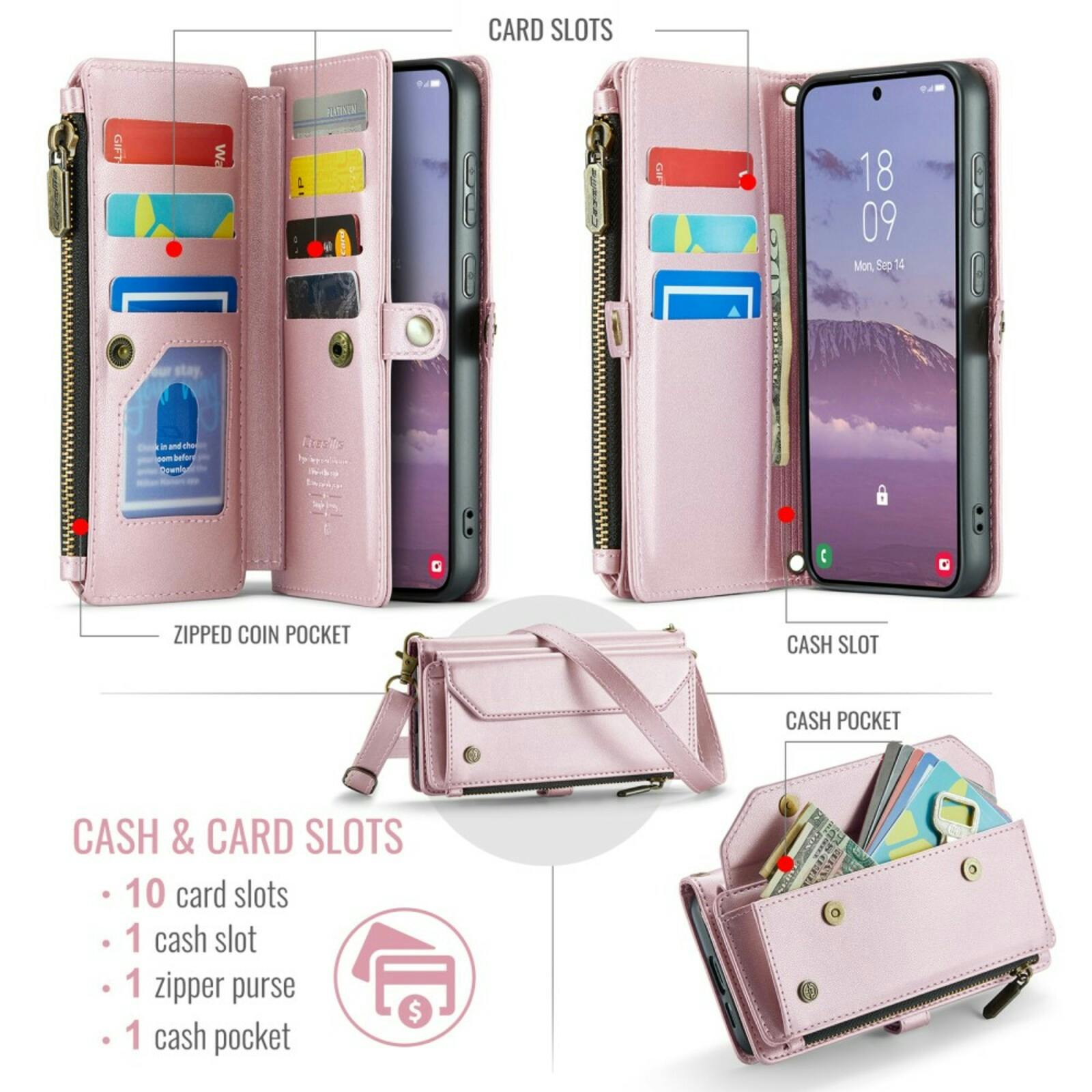 Caseme Samsung S24 FE Clutch Wallet met Koord Roze