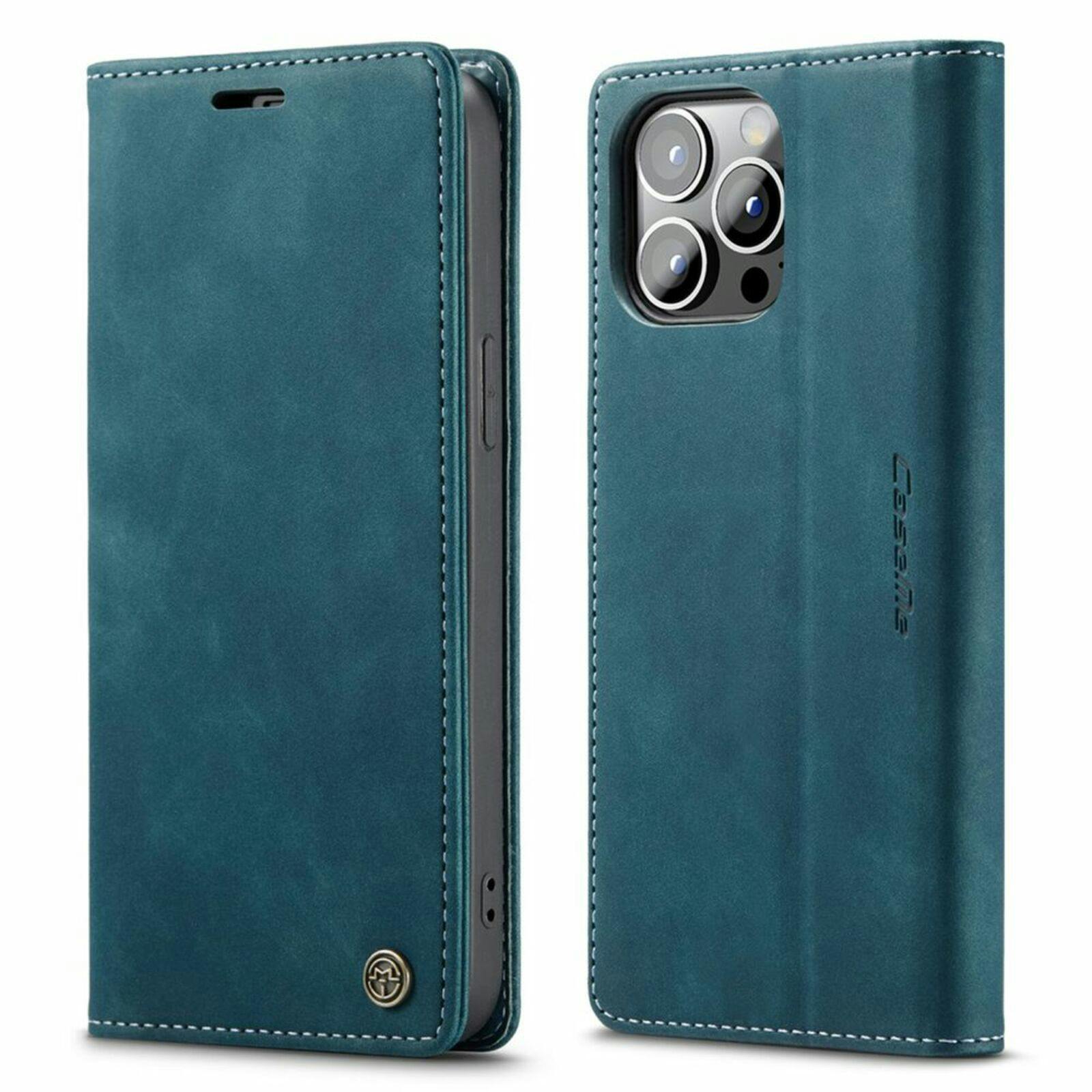 Caseme iPhone 15 Pro Retro Portemonnee Hoesje Blauw