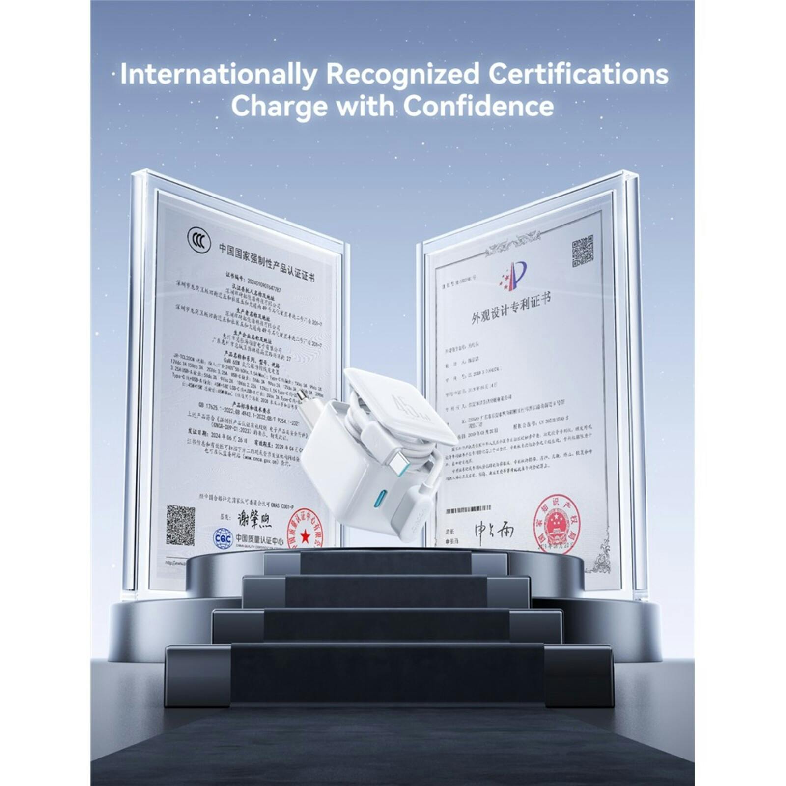 Joyroom 45W Dual-Port GaN Oplader met Ingebouwde Kabel Wit