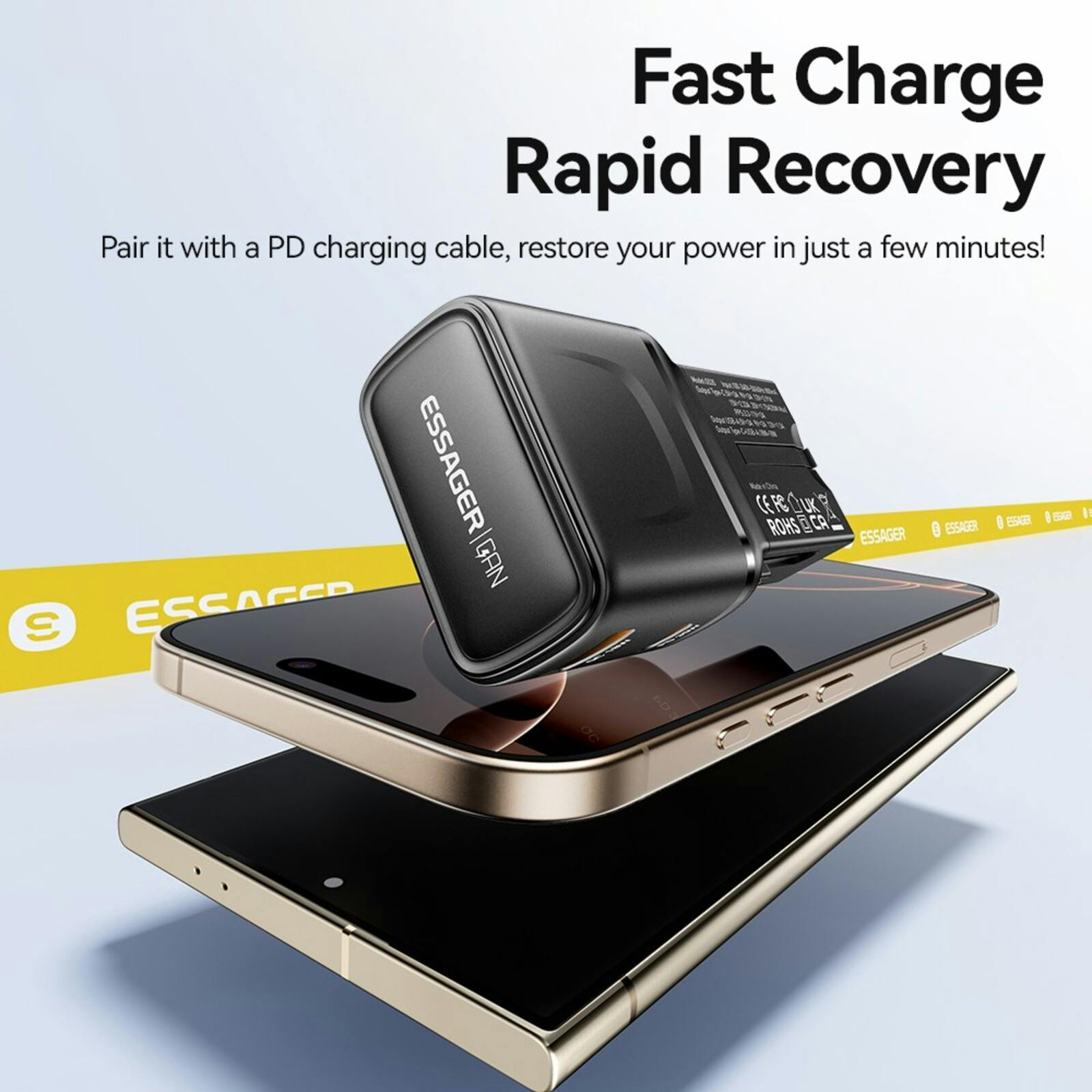 Essager 35W USB-A + USB-C Wereldstekker Zwart