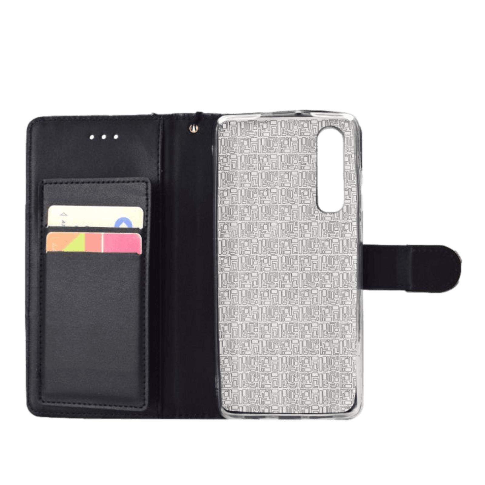 TwoTone Huawei P30 glitter hoesje met pasruimte en spiegel Zwart