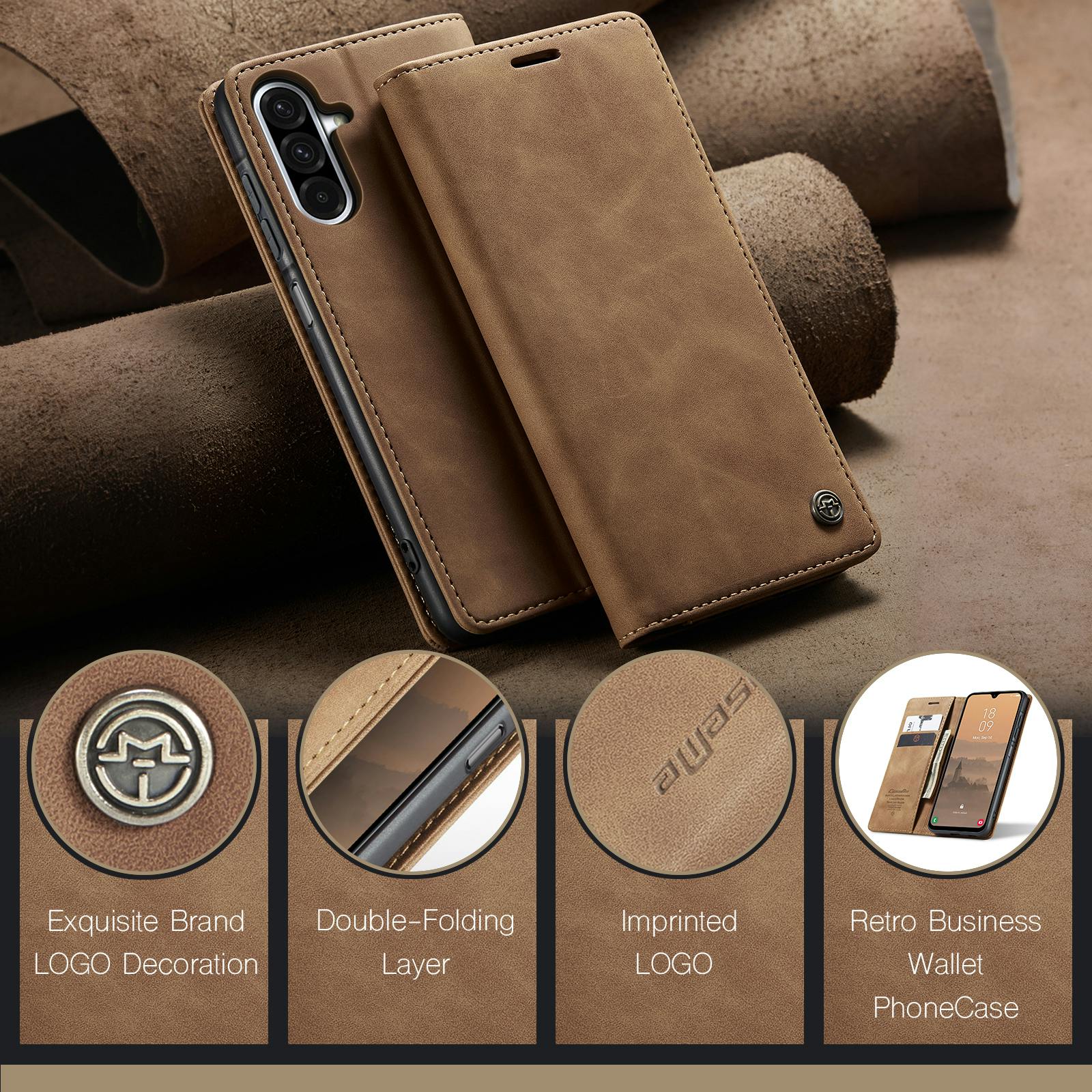 Caseme Samsung Galaxy A57 Business Bookcase Hoesje Grijs