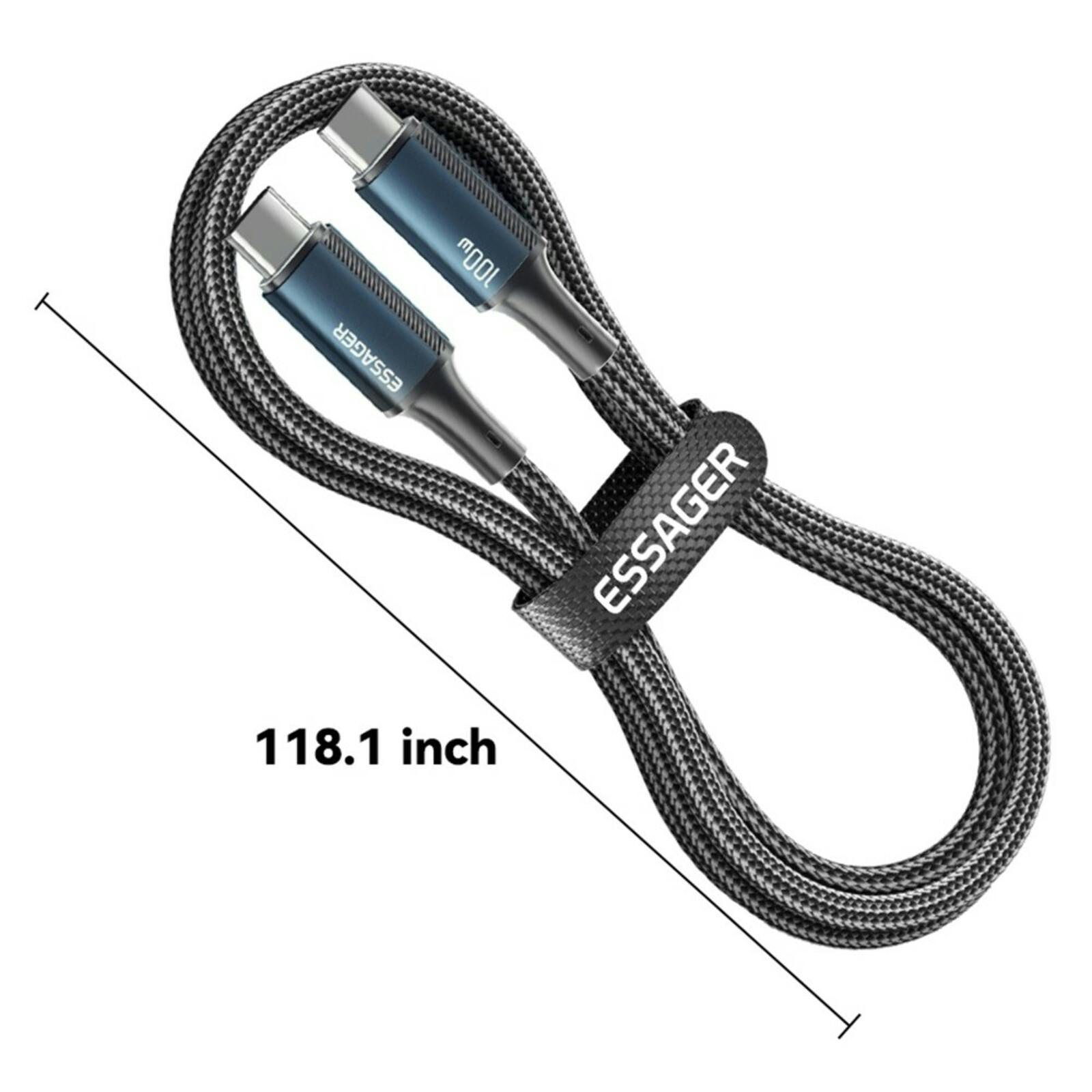 Essager 100W Gewoven USB-C naar USB-C Super Speed Cable Zwart 3m