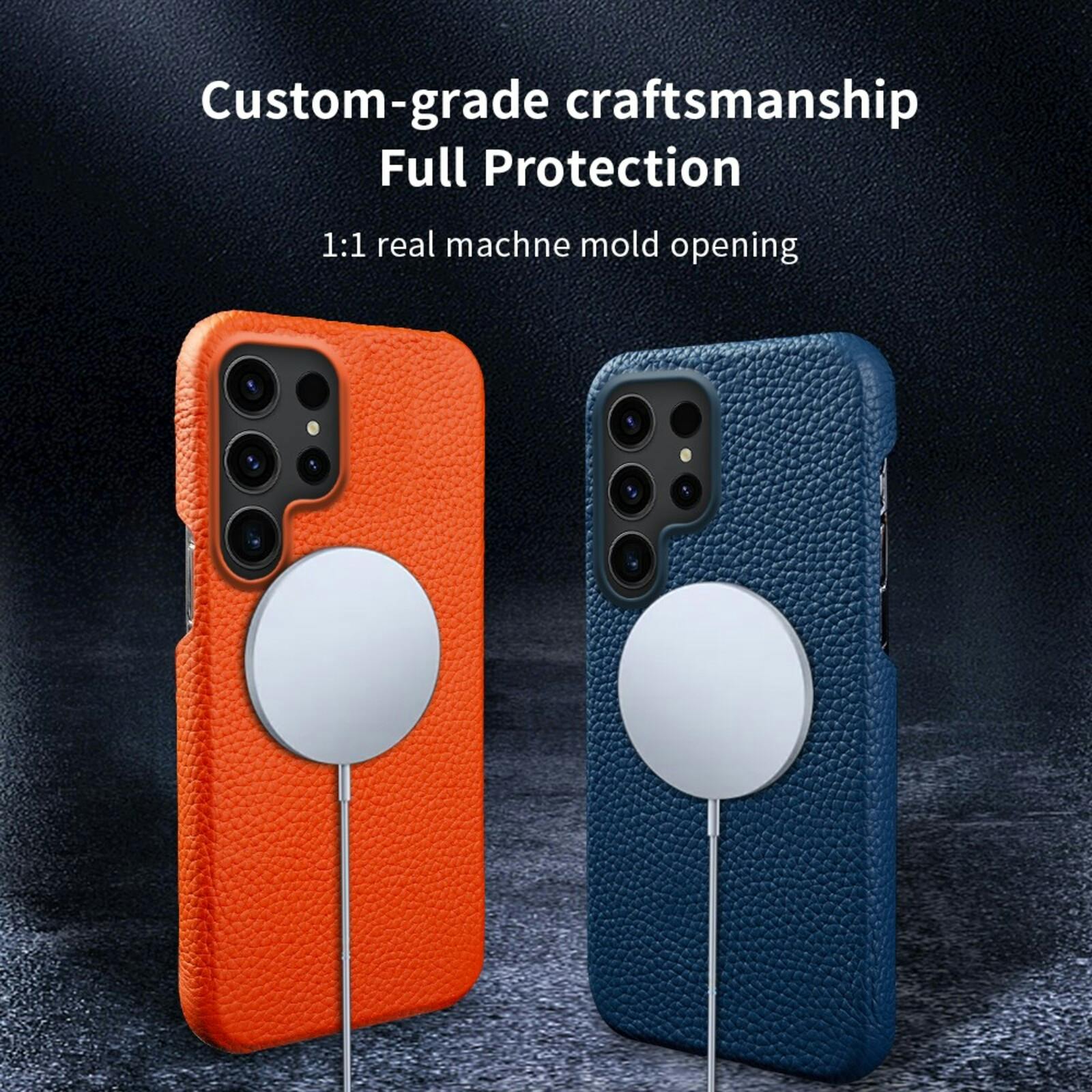 Fashion Samsung Galaxy S26 Ultra Magnetisch Hoesje Echt Leer Blauw