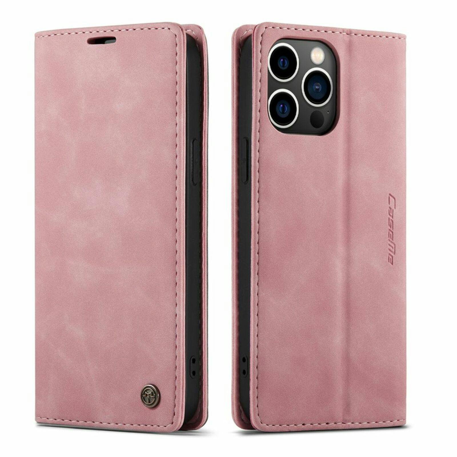Caseme iPhone 15 Pro Retro Portemonnee Hoesje Roze