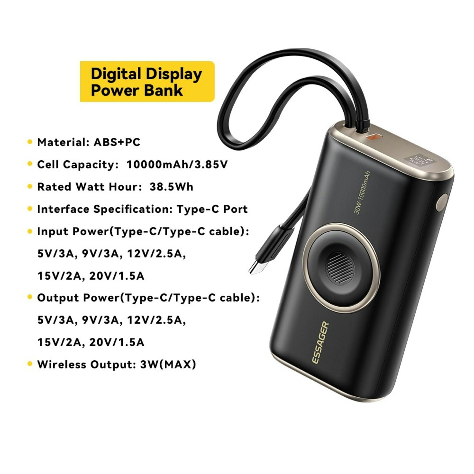 Essager PD 30W Powerbank met Wireless Apple Watch Lader 10.000mAh Zwart