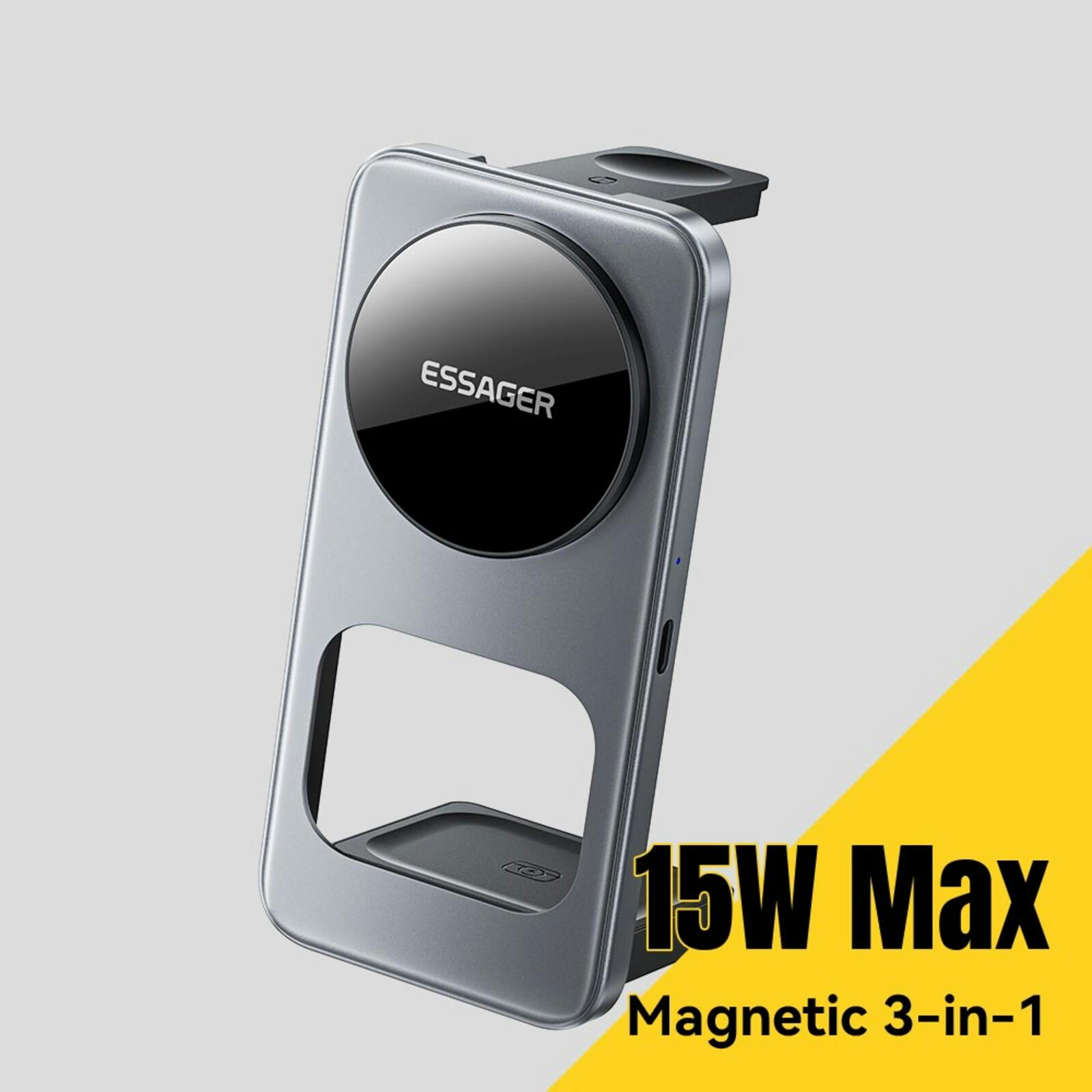 Essager 3-in-1 Magnetische Draadloze Oplader 15W Opvouwbaar Grijs