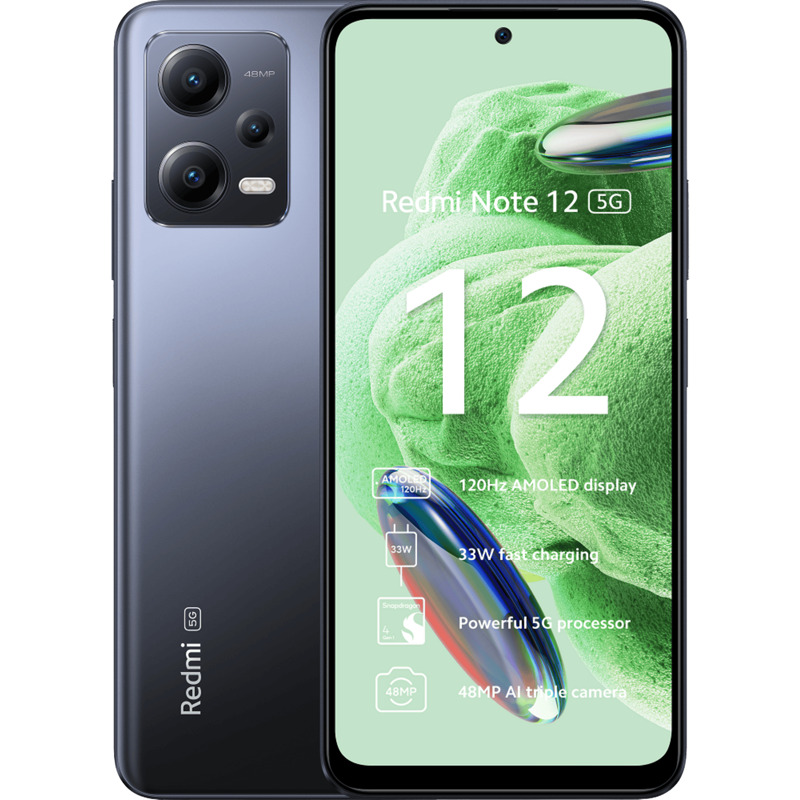 Xiaomi Redmi Note 12 5G Onyx Gray - Voorkant & achterkant