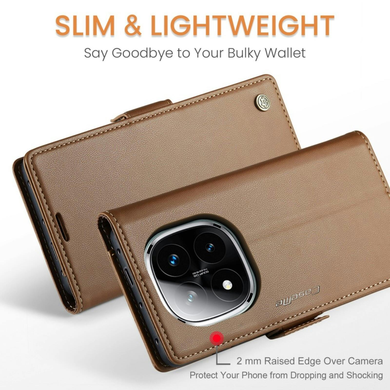 Caseme Xiaomi Redmi Note 14 Pro(+) Bookcase Hoesje Bruin