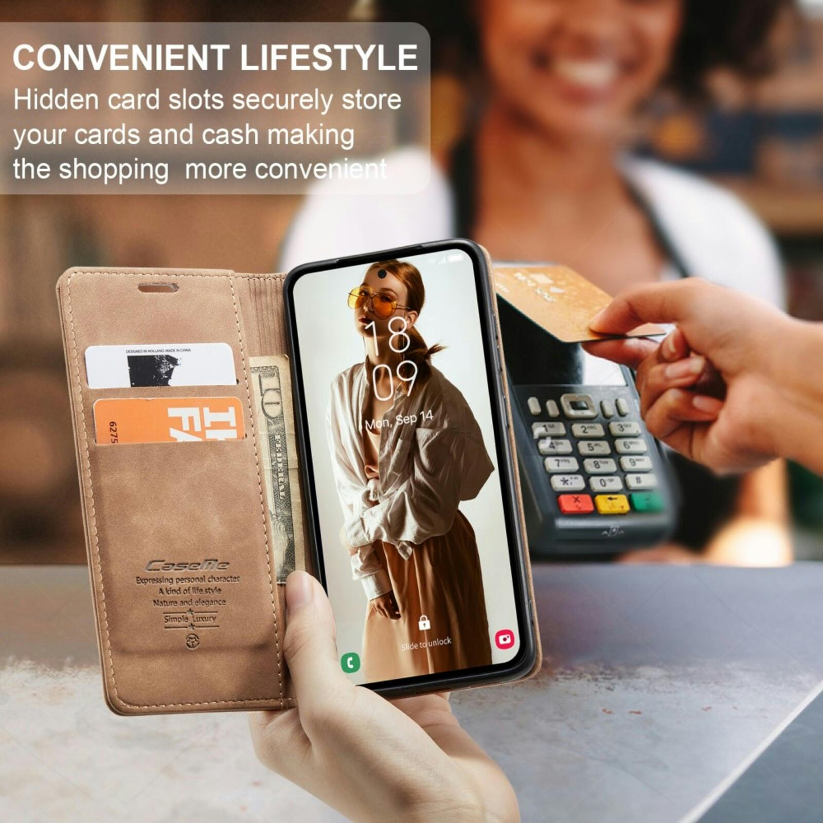 Caseme Samsung Galaxy A56 Business Bookcase Hoesje Bruin