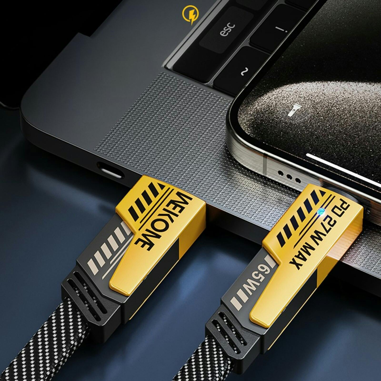 Wekome Mecha Series 65W 4-in-1 Super Fast Charging Data Cable Zwartgeel 1.2 Meter