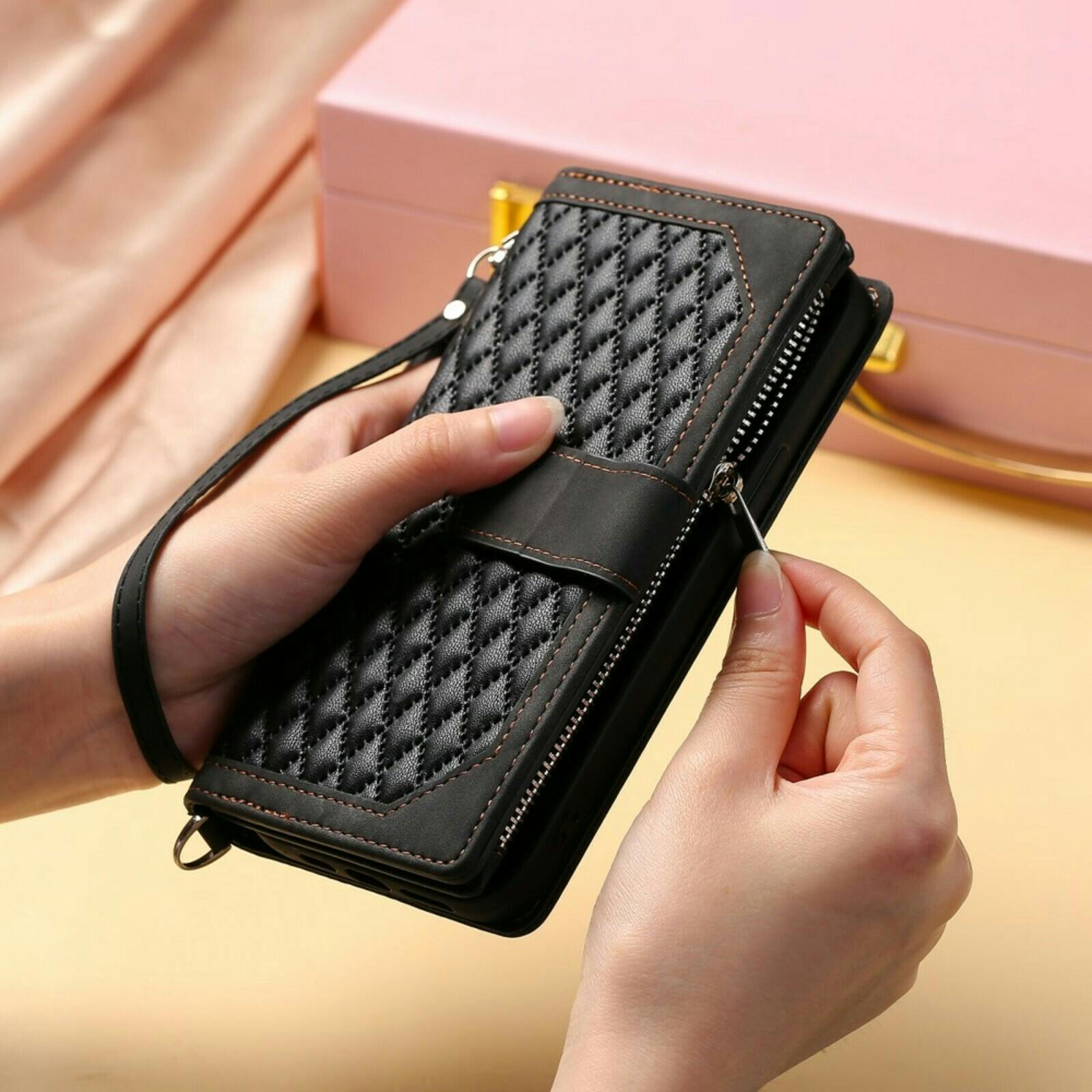 Comfycase Samsung Galaxy A35 Zipper Wallet Hoesje met Draagkoord Zwart