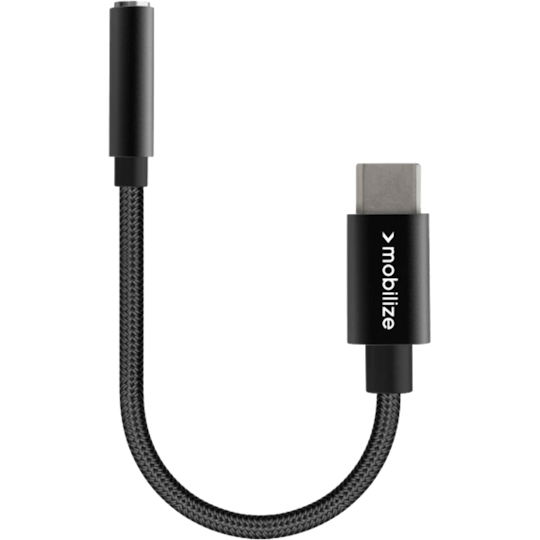 Mobilize USB-C naar 3.5mm Gevlochten Audiokabel Zwart - Voorkant