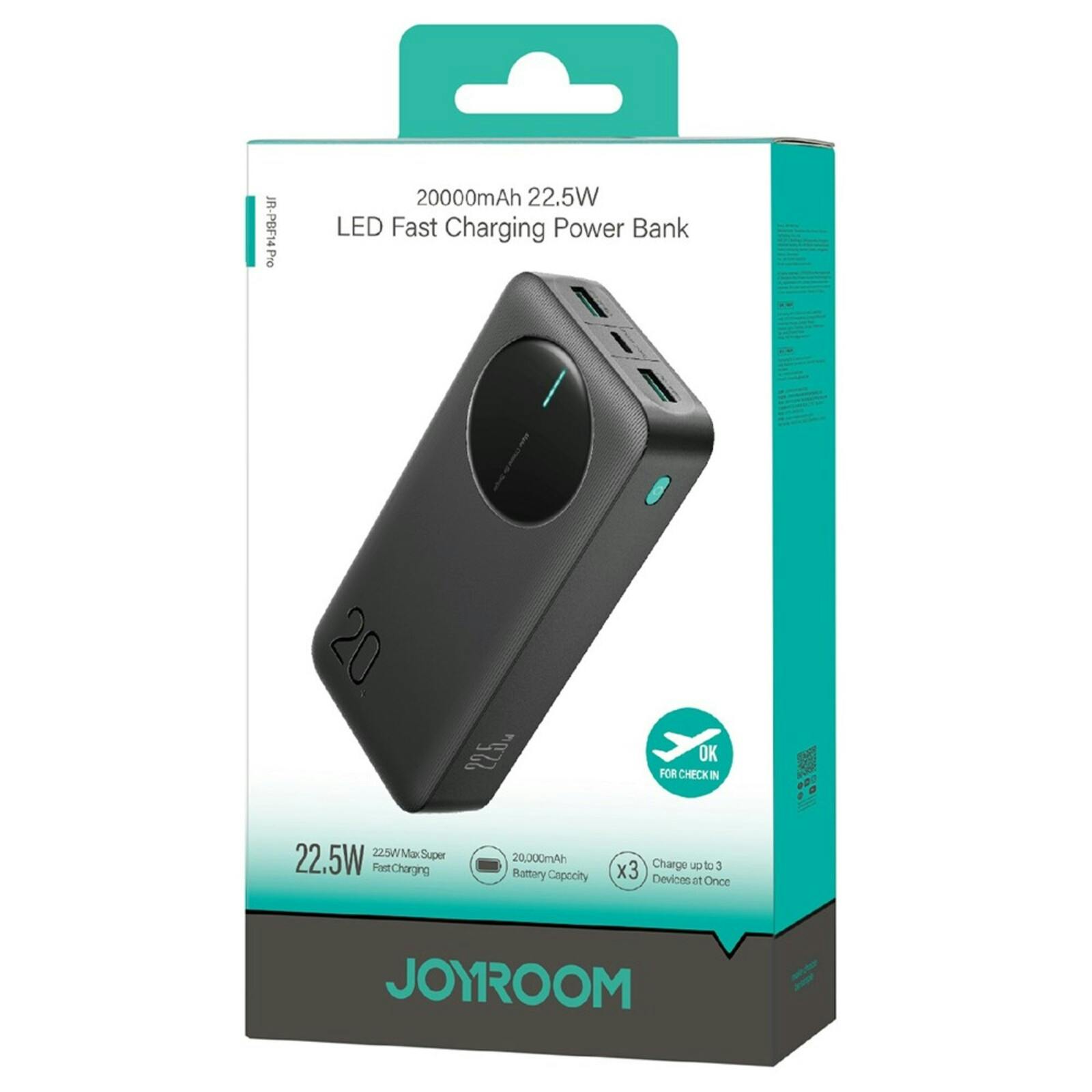 Joyroom Pro Display Powerbank 3 Output Poorten 20.000mAh Zwart
