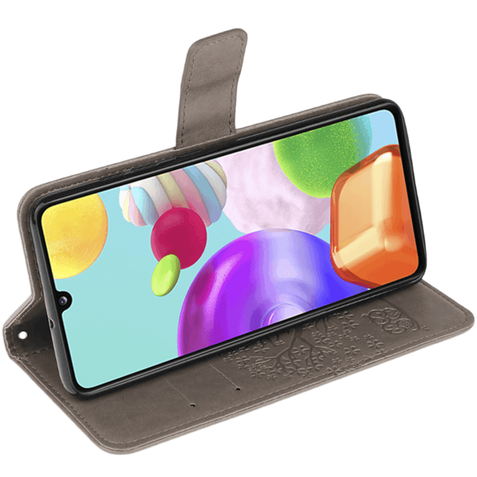 Comfycase Samsung Galaxy A41 Bookcase Hoesje Uiltjes Grijs