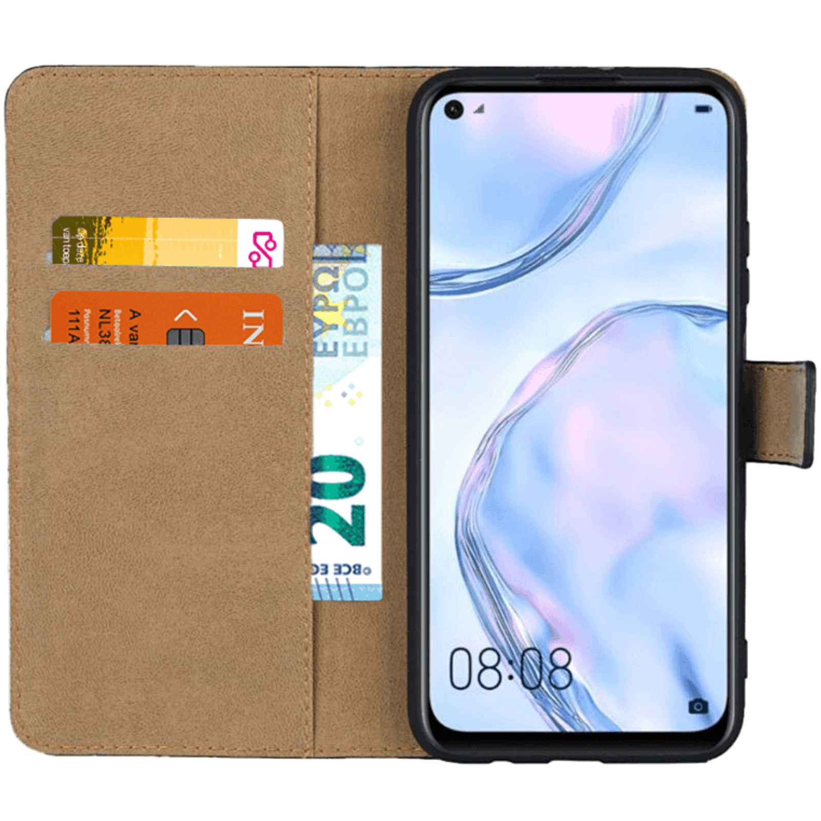 CaseBody Huawei P40 Lite echt lederen bookcase Zwart